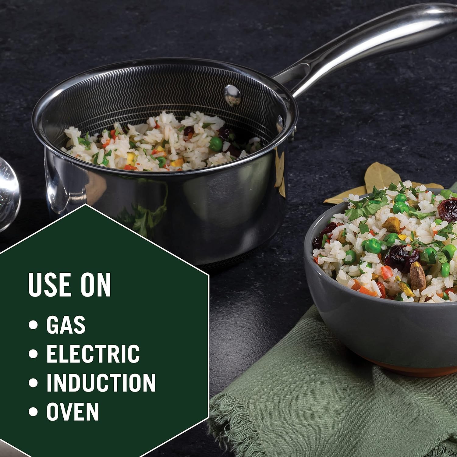 HexClad 1 Quart Hybrid Nonstick Saucepan and Lid, Dishwasher and Oven Friendly, Compatible with All Cooktops