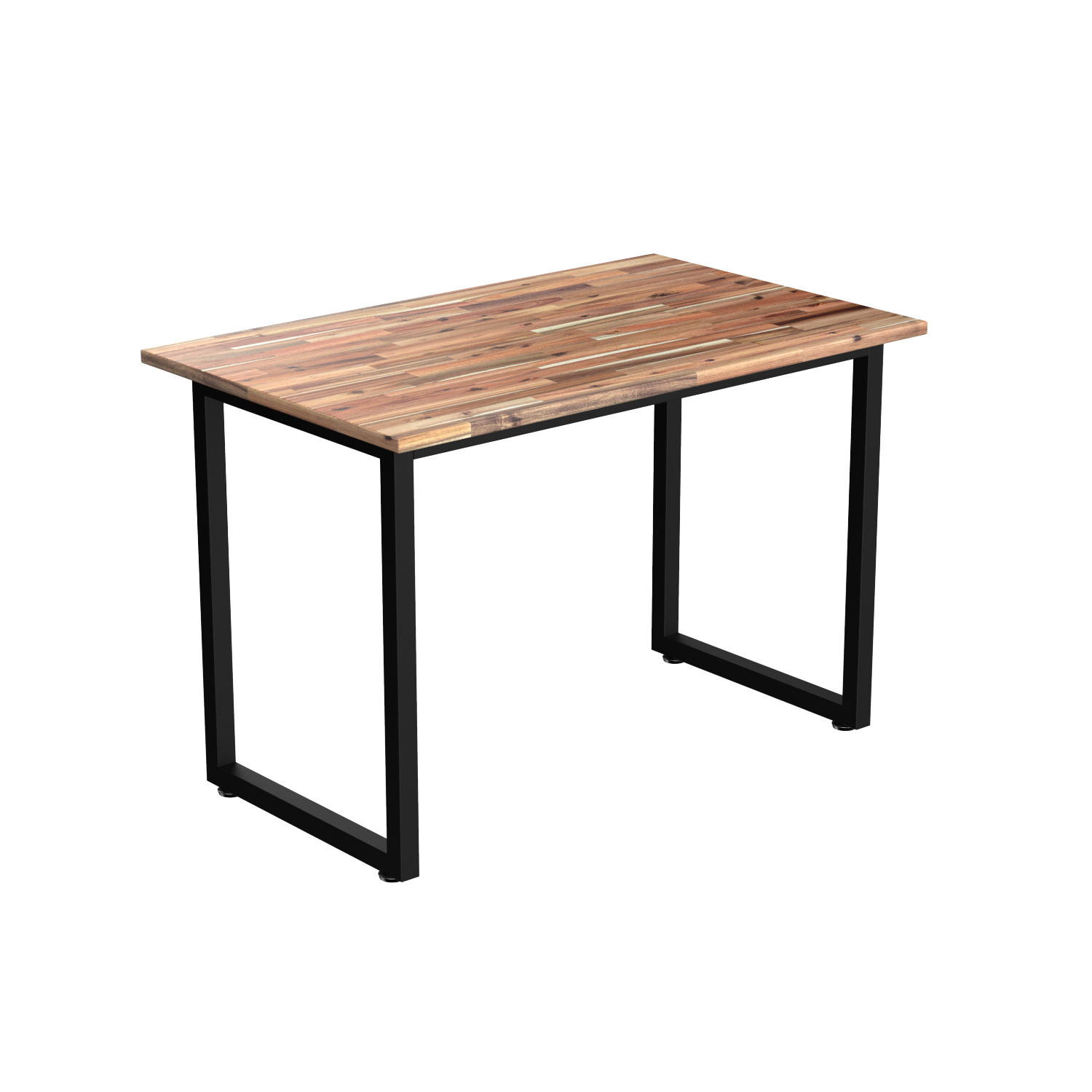 Table d'appoint fixe de Desky – Dessus en acacia, cadre noir mat, acier robuste, pieds réglables