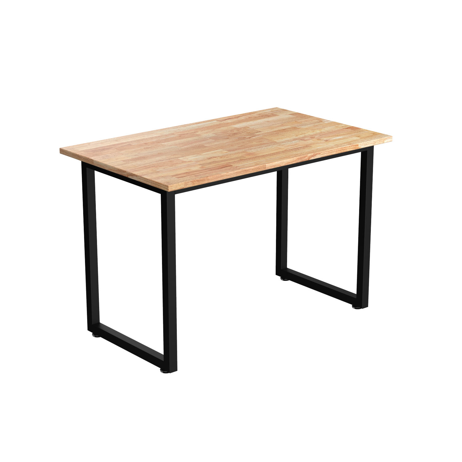 Desky Fixed Office Side Table - Natural Rubberwood Top, Matte Black Frame, Sturdy Steel, Adjustable Feet