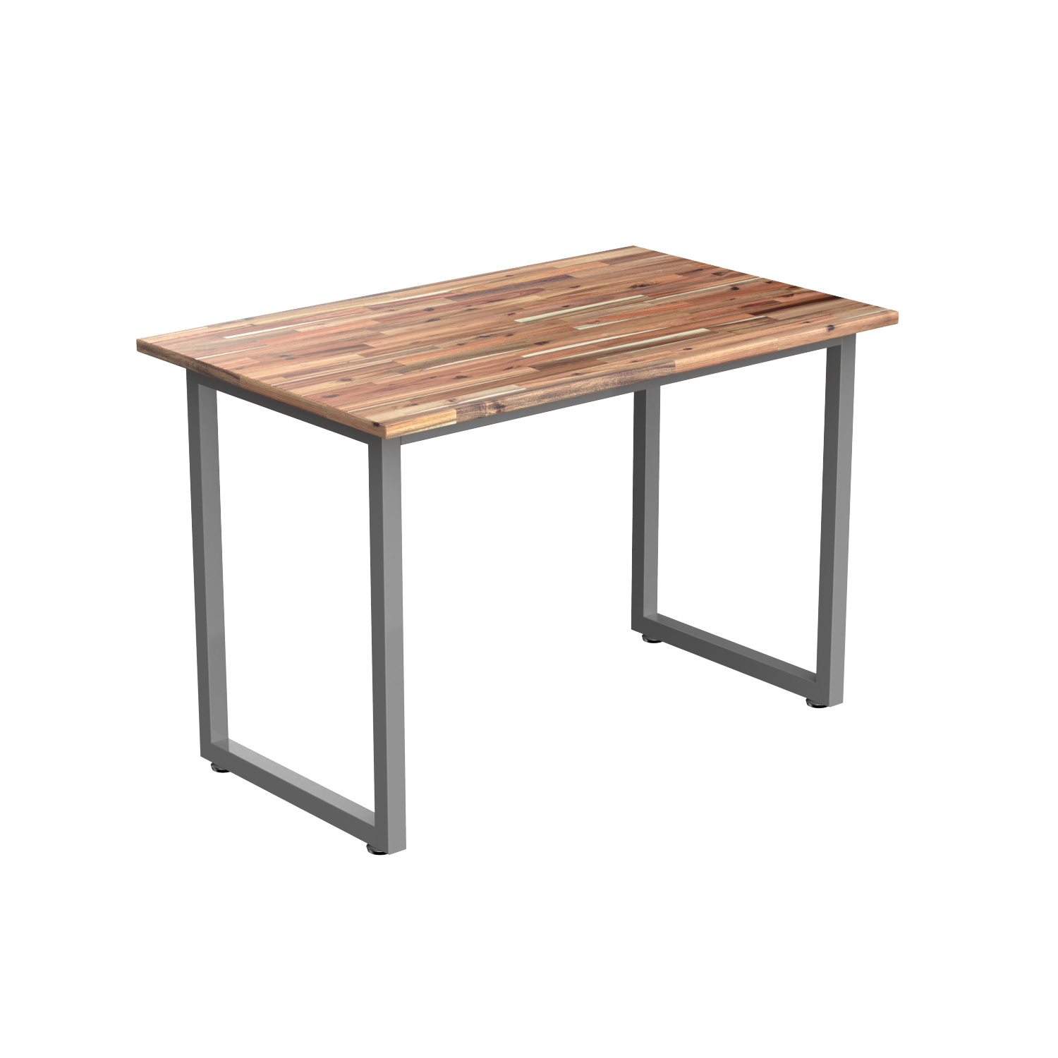 Desky Fixed Office Side Table - Acacia Top, Grey Frame, Sturdy Steel, Adjustable Feet