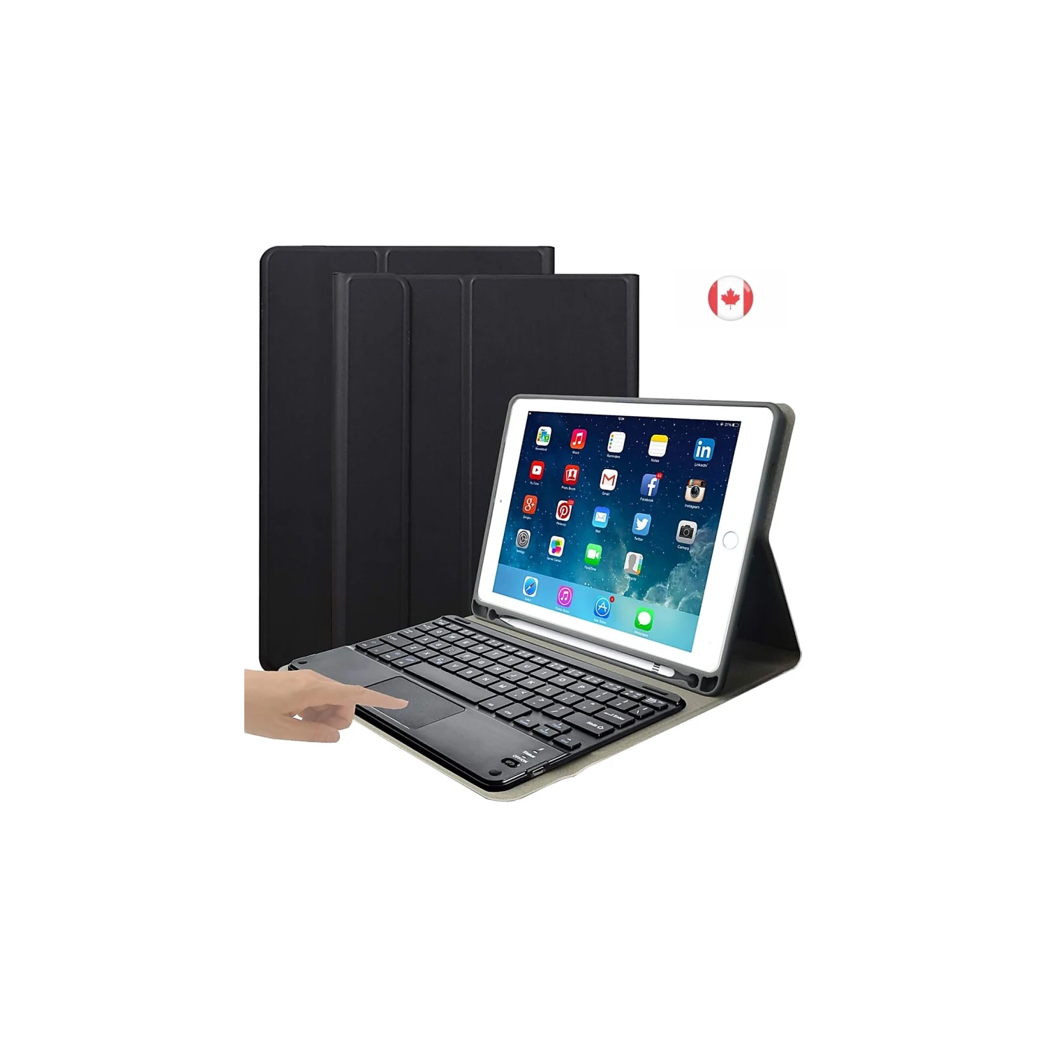 Black iPad Mini 4/5 Keyboard Case - Built-in Touchpad, Pencil Holder - iPad Cover with Keyboard