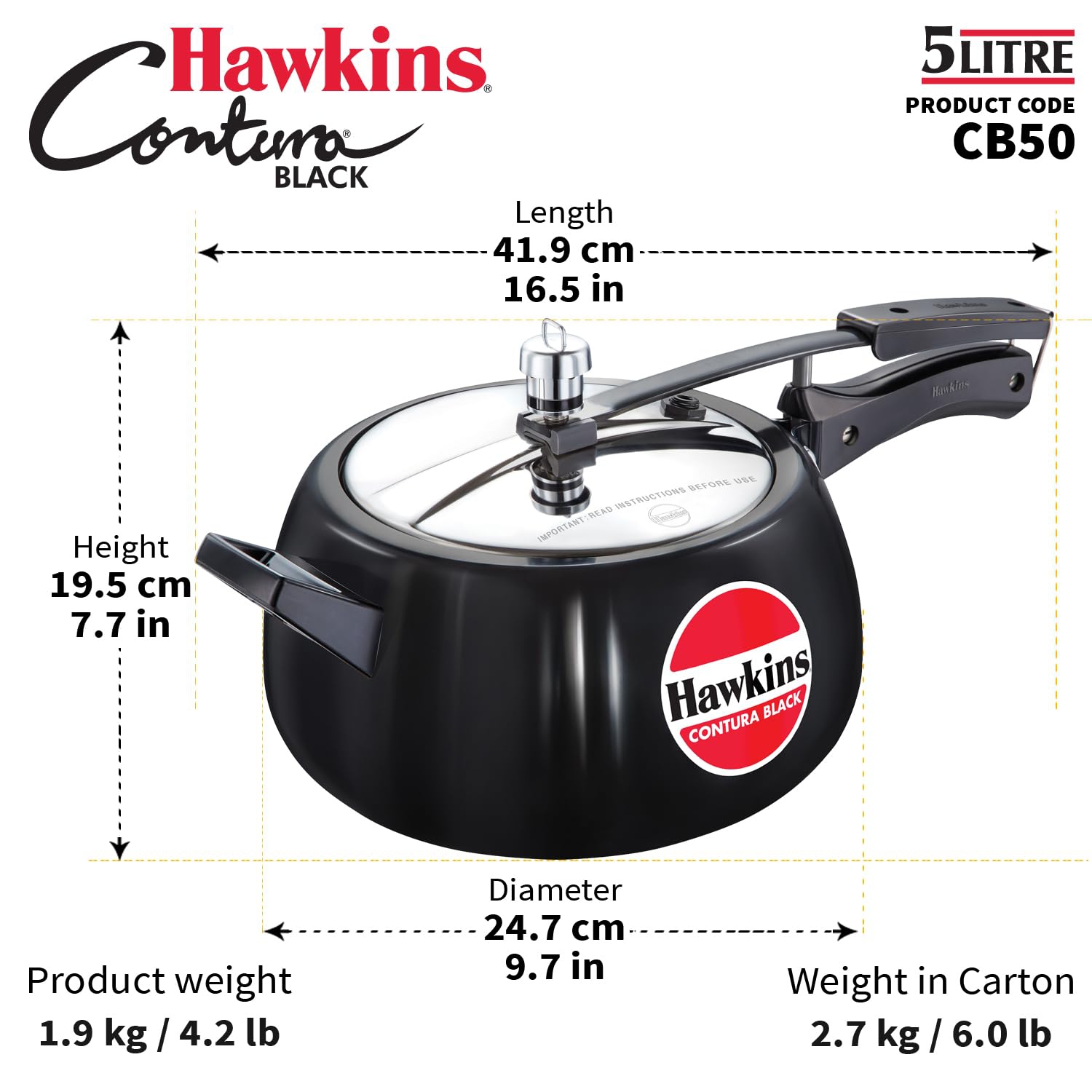 Hawkins – autocuiseur à anodisation dure, CB50 pintes, 5 L