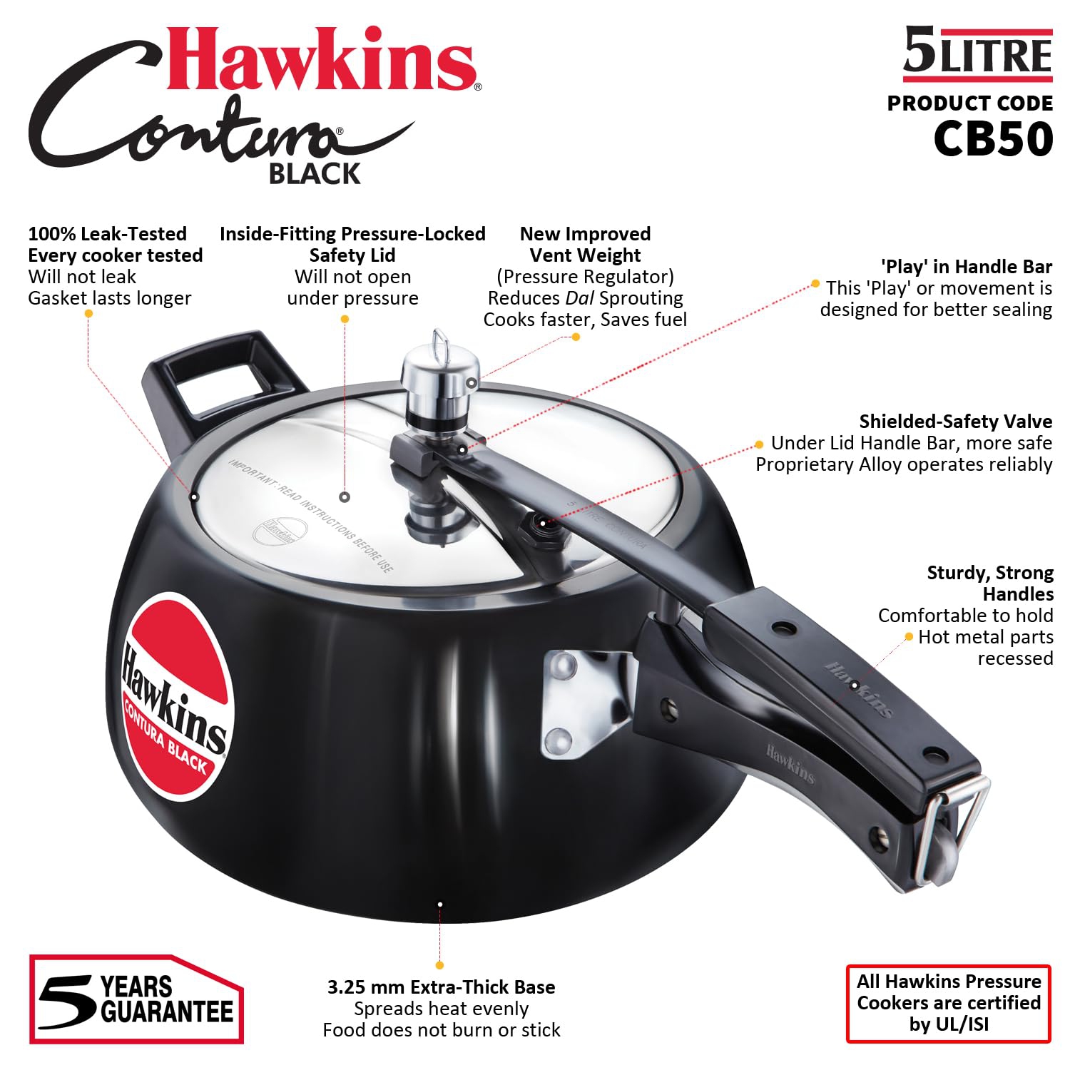 Hawkins – autocuiseur à anodisation dure, CB50 pintes, 5 L
