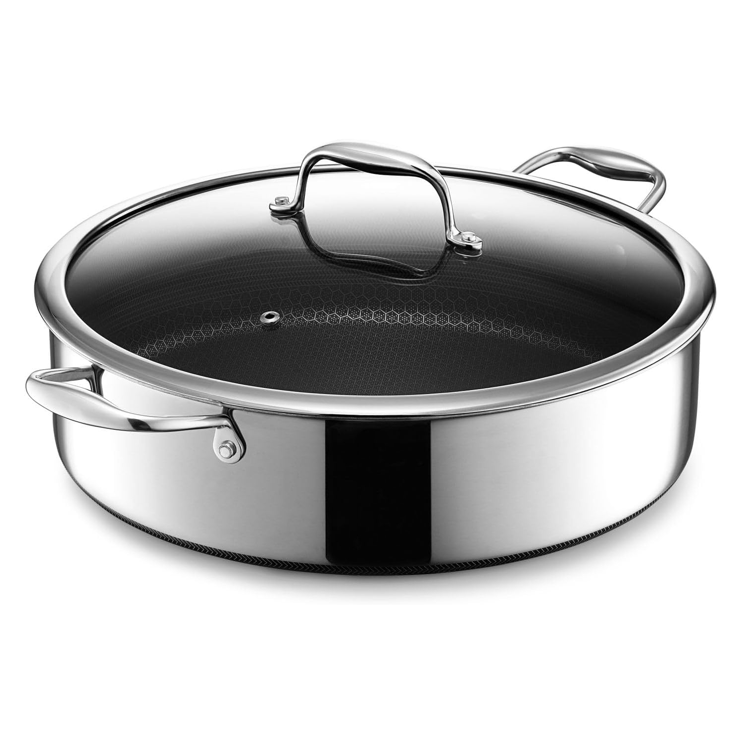 HexClad 7 Quart Hybrid Nonstick Saute Pan, Dishwasher and Oven Friendly, Compatible with All Cooktops