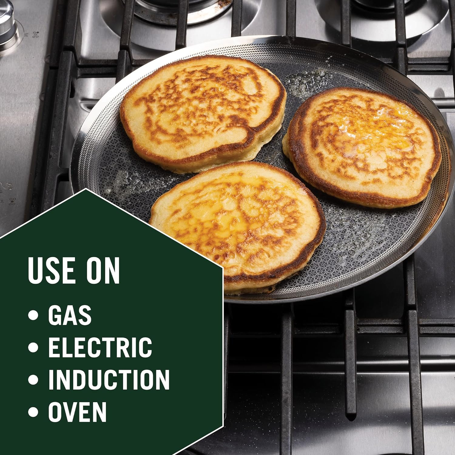 HexClad 12 Inch Hybrid Nonstick Griddle Pan and Lid, Dishwasher and Oven Friendly, Compatible with All Cooktops