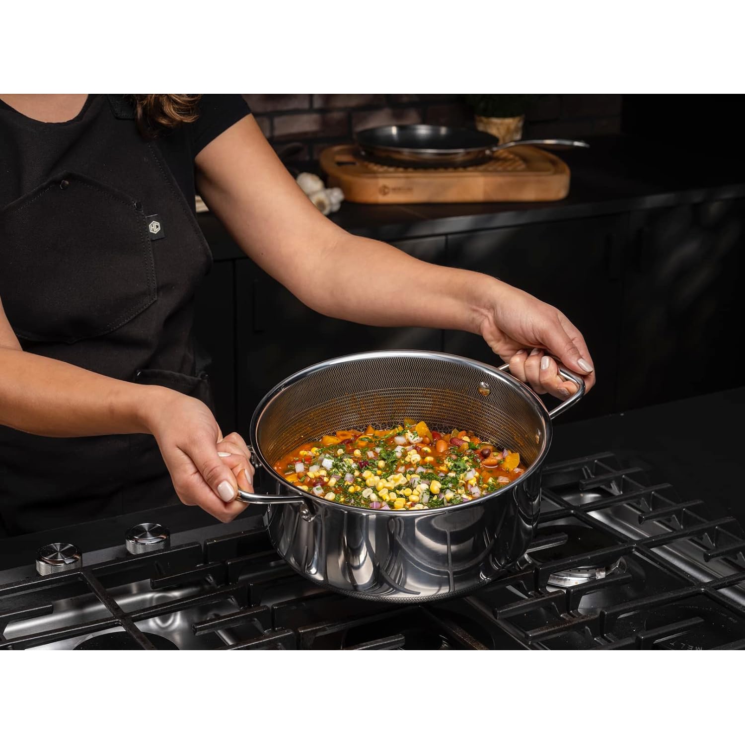 HexClad 5 Quart Hybrid Nonstick Dutch Oven and Lid, Dishwasher and Oven Friendly, Compatible with All Cooktops