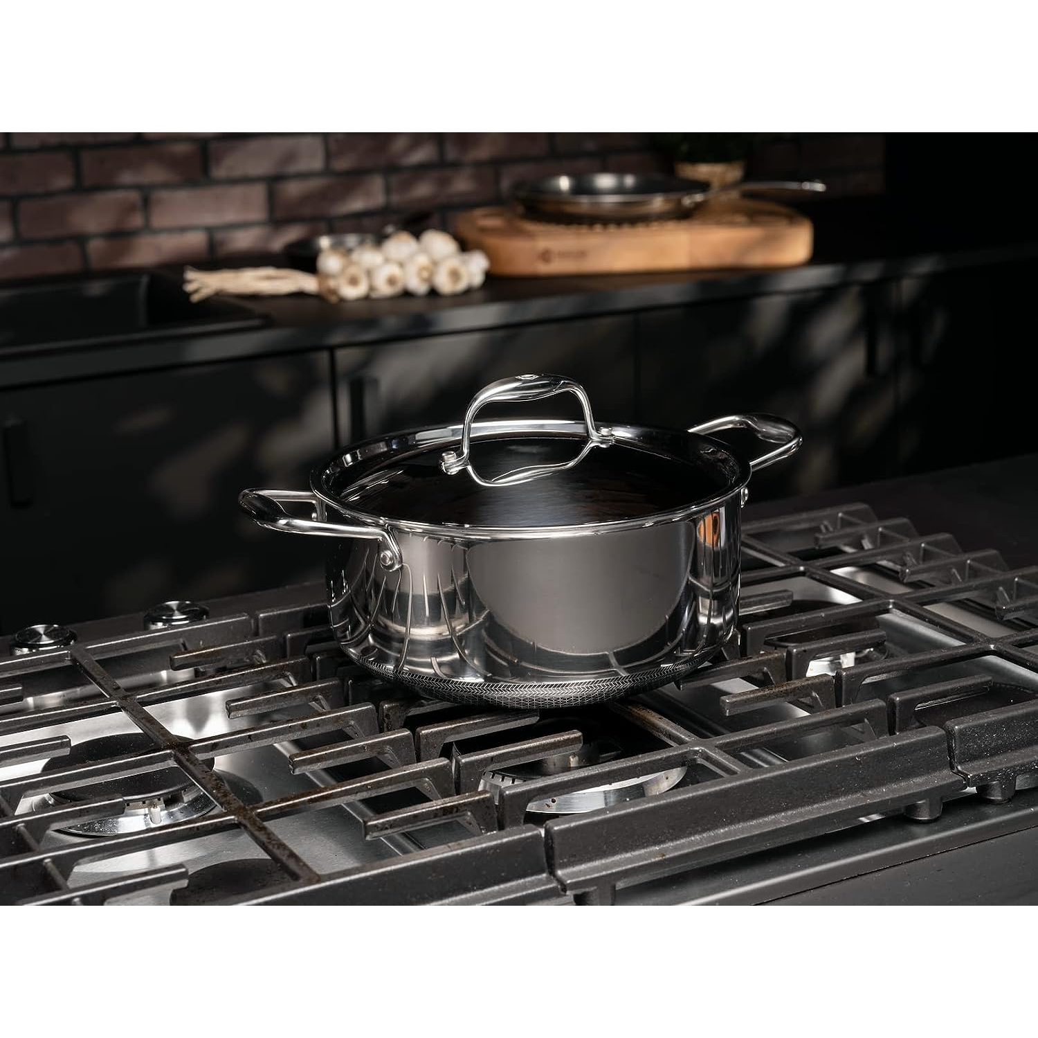 HexClad 5 Quart Hybrid Nonstick Dutch Oven and Lid, Dishwasher and Oven Friendly, Compatible with All Cooktops