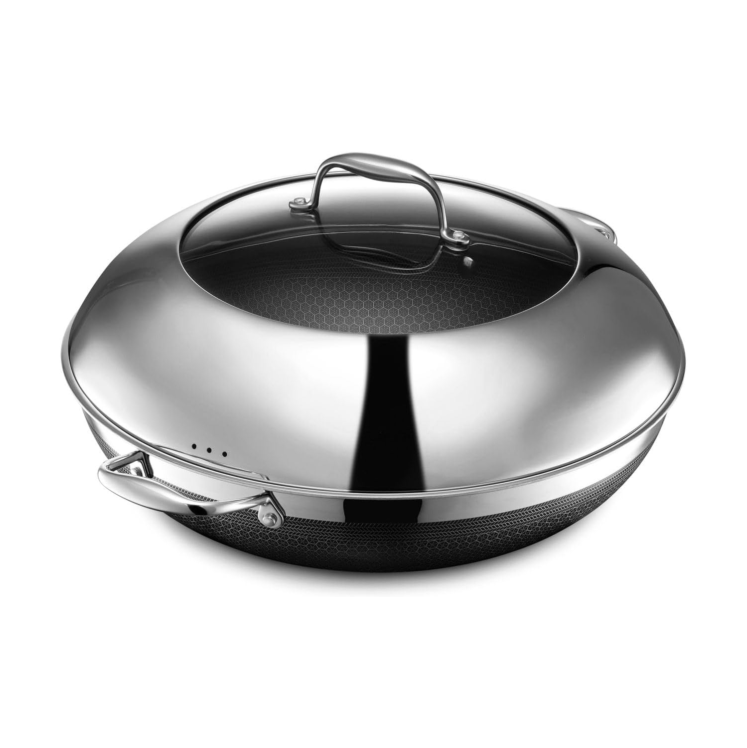 HexClad 14 Inch Hybrid Nonstick Wok and Lid, Dishwasher and Oven Friendly, Compatible with All Cooktops
