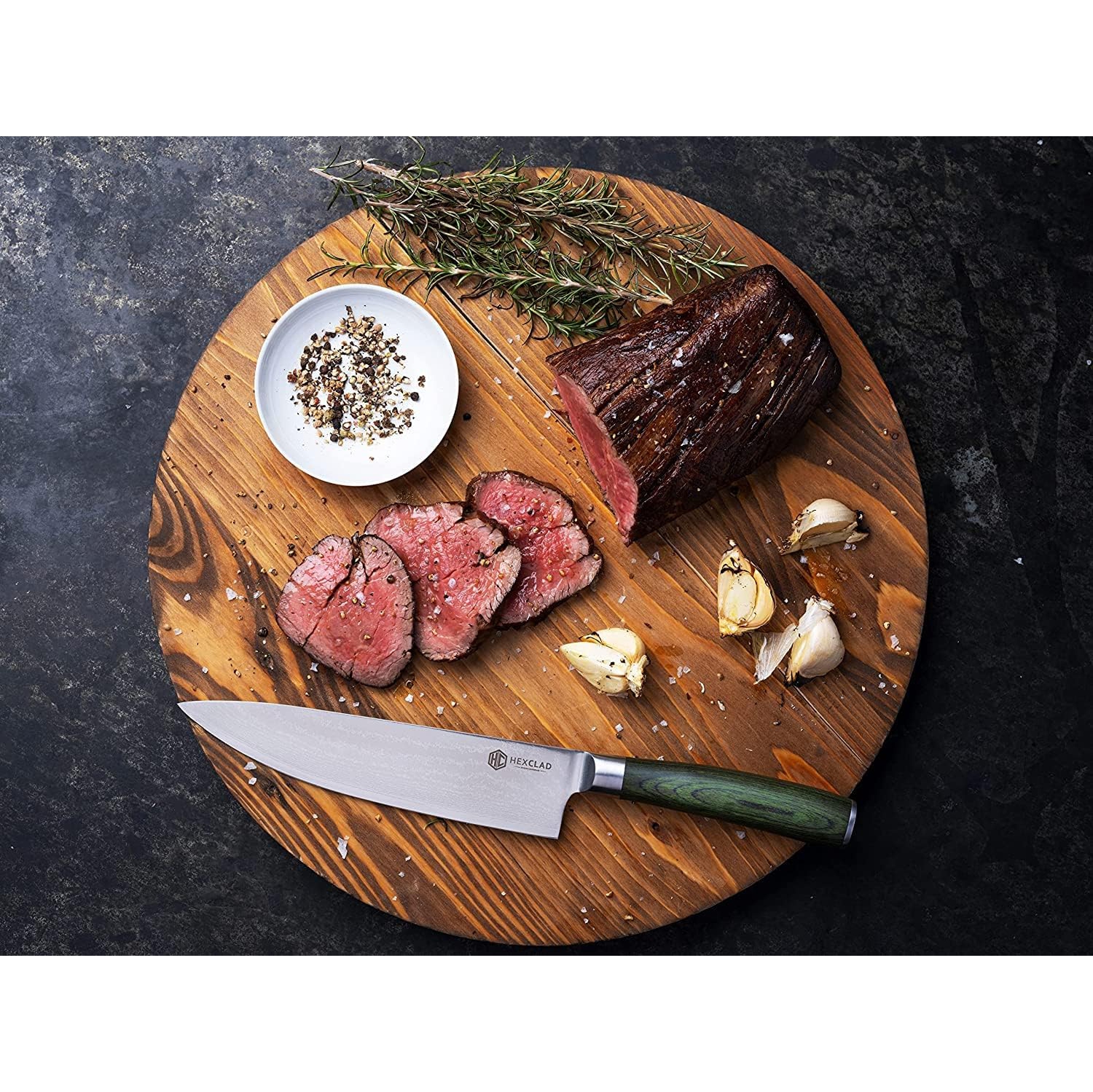 HexClad Cookware 6 Piece Essential Knives Set, Damascus Stainless Steel Blades with Full Tang Pakkawood Handles