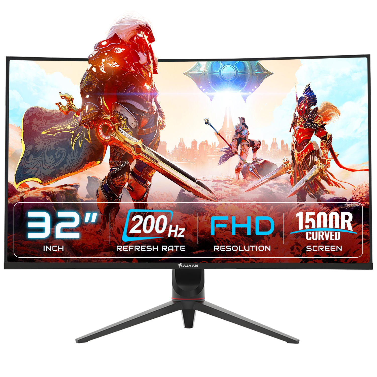 HAJAAN 32” Inch FHD 1080p Curved Gaming Monitor with RGB Lighting 200Hz Refresh Rate with VA Display, Built-in Speakers, Tilt Adjustment, Wall