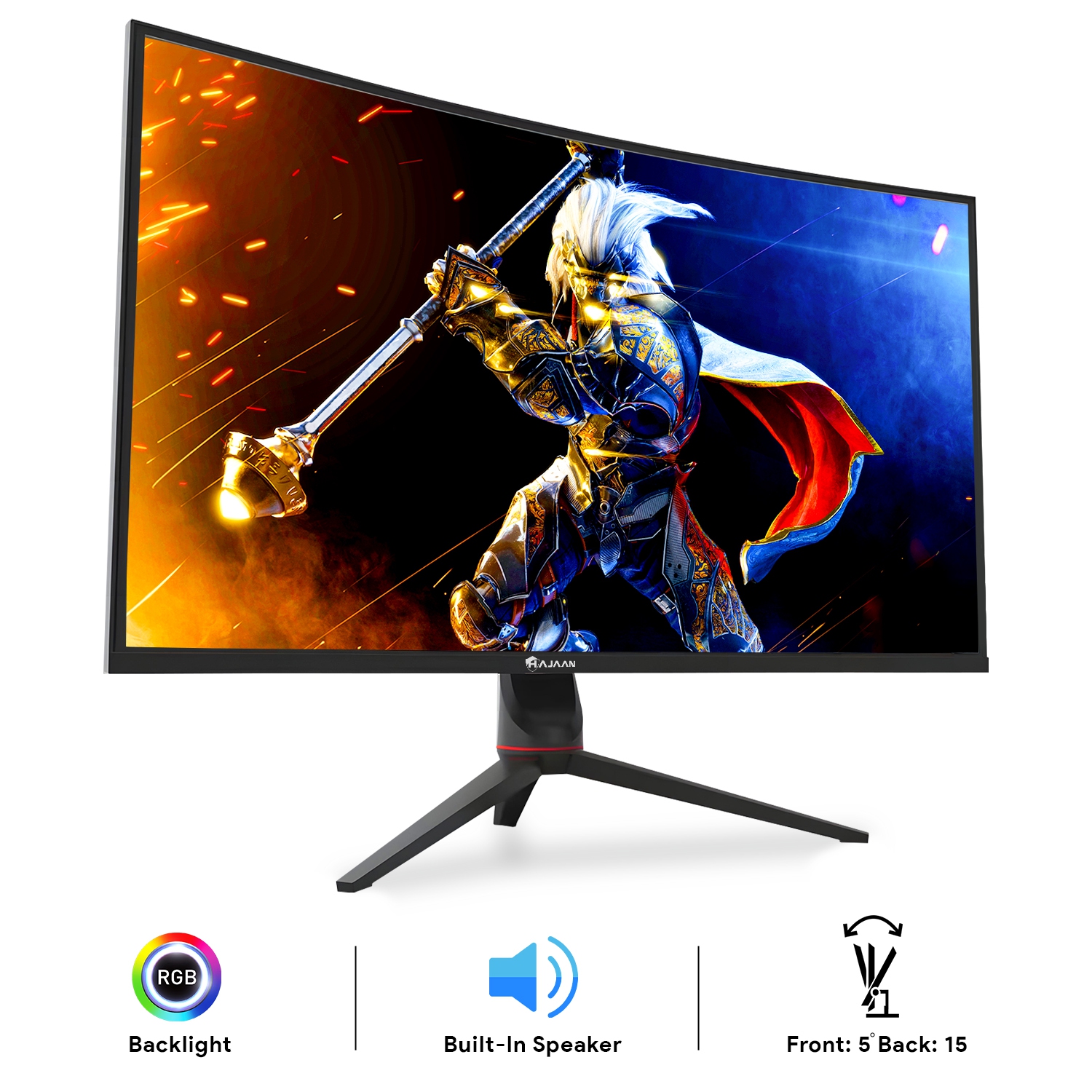 HAJAAN 32” Inch FHD 1080p Curved Gaming Monitor with RGB Lighting 200Hz Refresh Rate with VA Display, Built-in Speakers, Tilt Adjustment, Wall