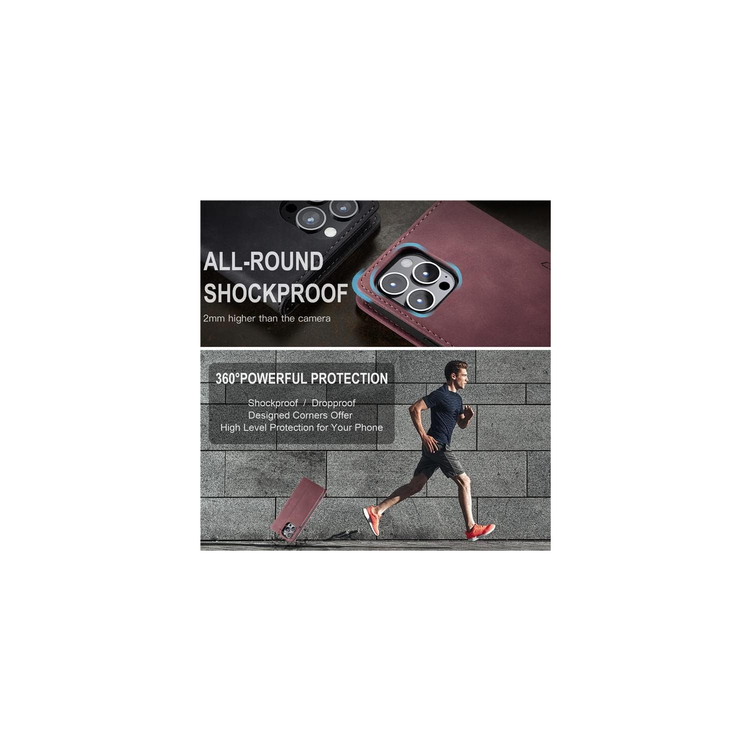 CaseMe for iPhone 15 PLUS, Wallet Case Soft PU Leather Flip Case Magnetic Stand Flip Protective Cover Leather Case with ID & Credit Card Slots Holder