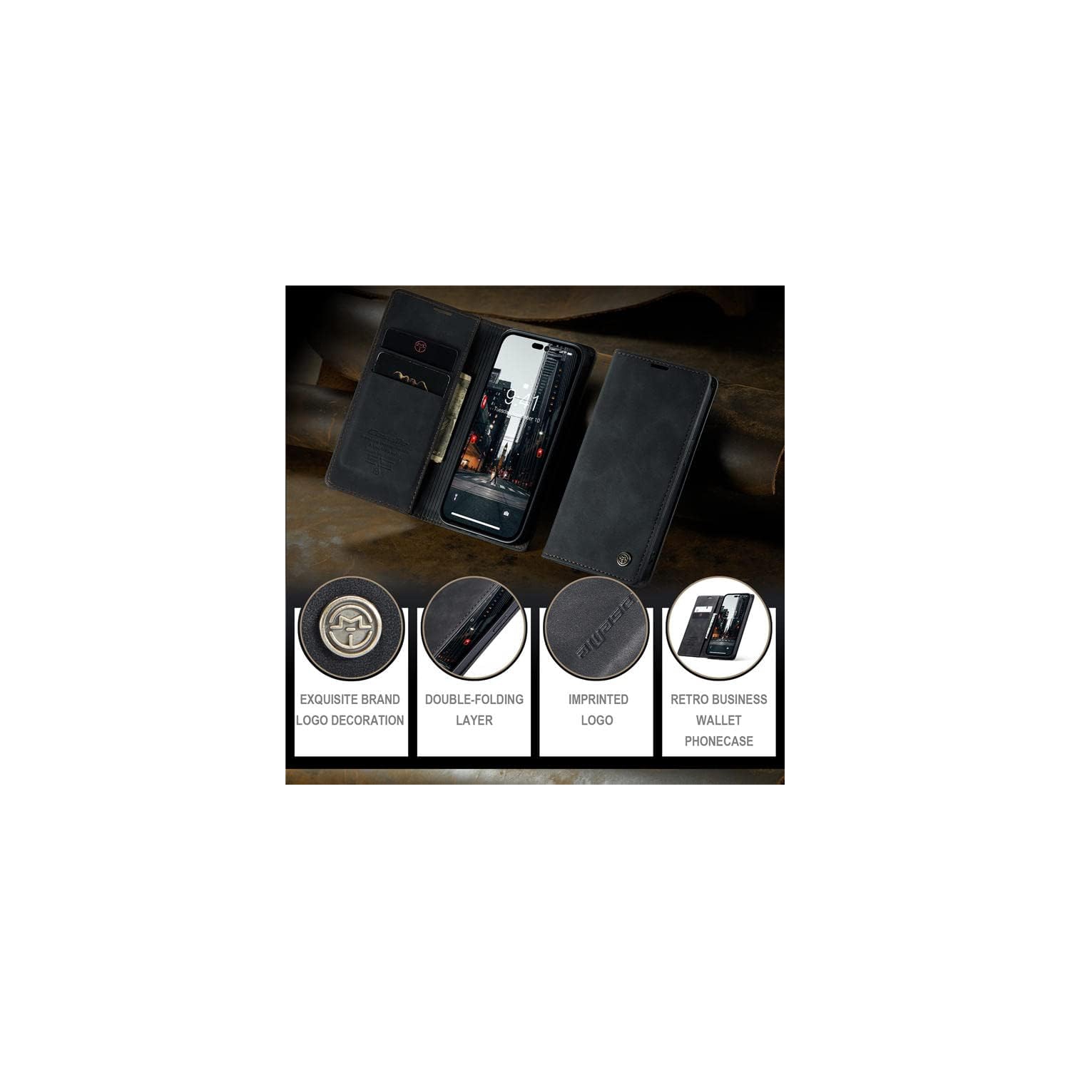 CaseMe for iPhone 15 PRO, Wallet Case Soft PU Leather Flip Case Magnetic Stand Flip Protective Cover Leather Case with ID & Credit Card Slots Holder