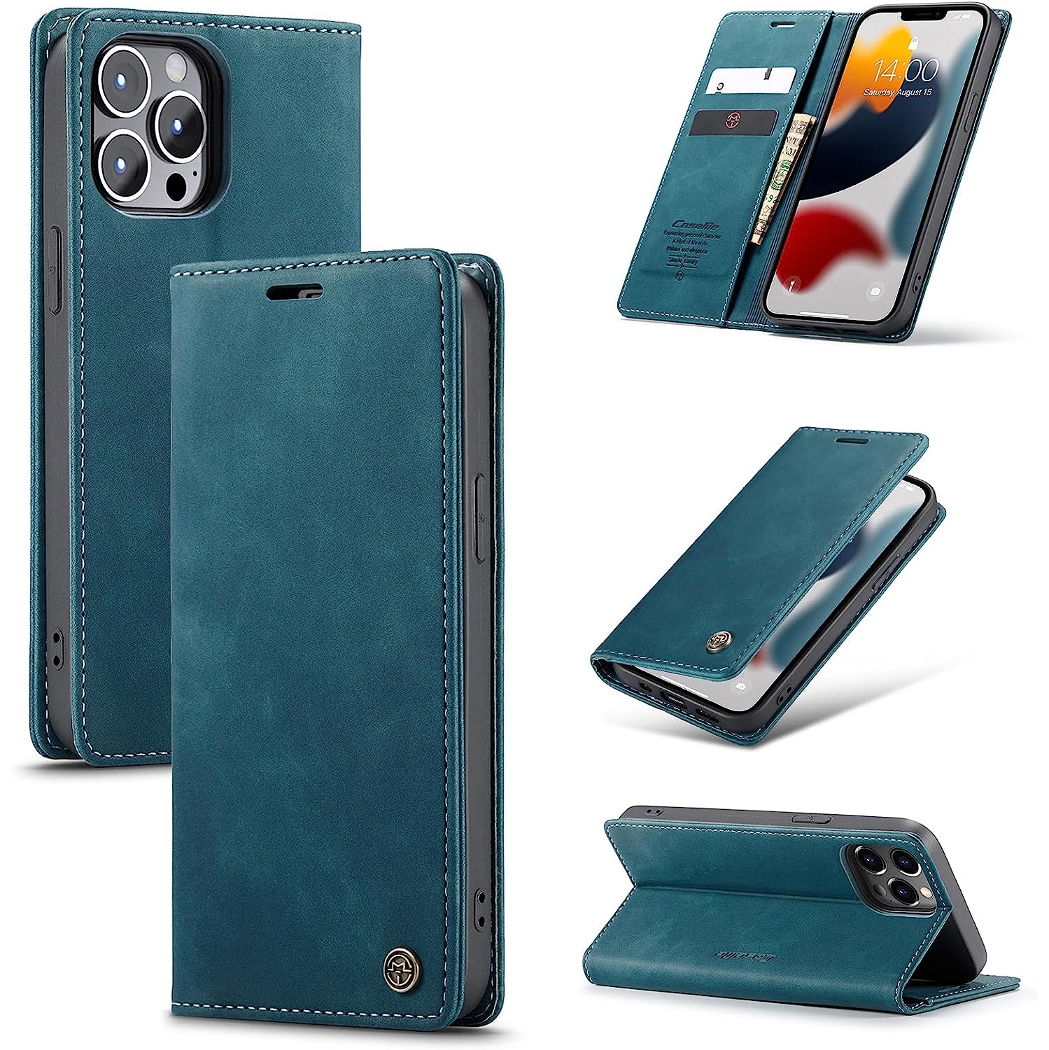 CaseMe for iPhone 15 PRO, Wallet Case Soft PU Leather Flip Case Magnetic Stand Flip Protective Cover Leather Case with ID & Credit Card Slots Holder