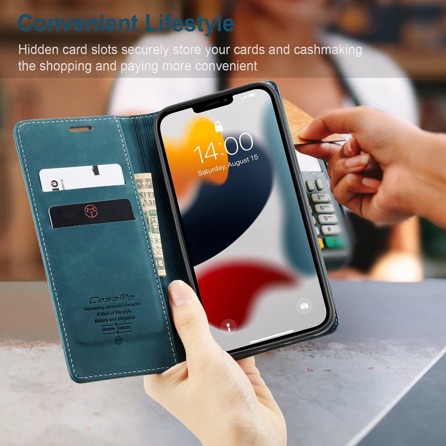 CaseMe for iPhone 15 PRO, Wallet Case Soft PU Leather Flip Case Magnetic Stand Flip Protective Cover Leather Case with ID & Credit Card Slots Holder