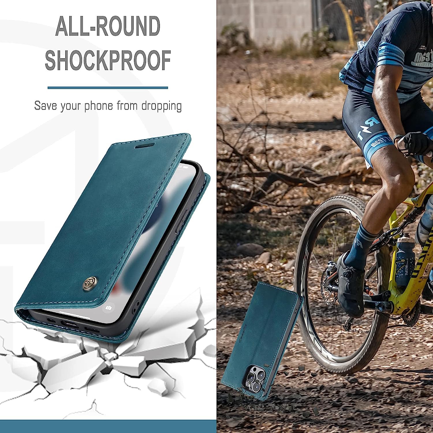 CaseMe for iPhone 15 PRO, Wallet Case Soft PU Leather Flip Case Magnetic Stand Flip Protective Cover Leather Case with ID & Credit Card Slots Holder