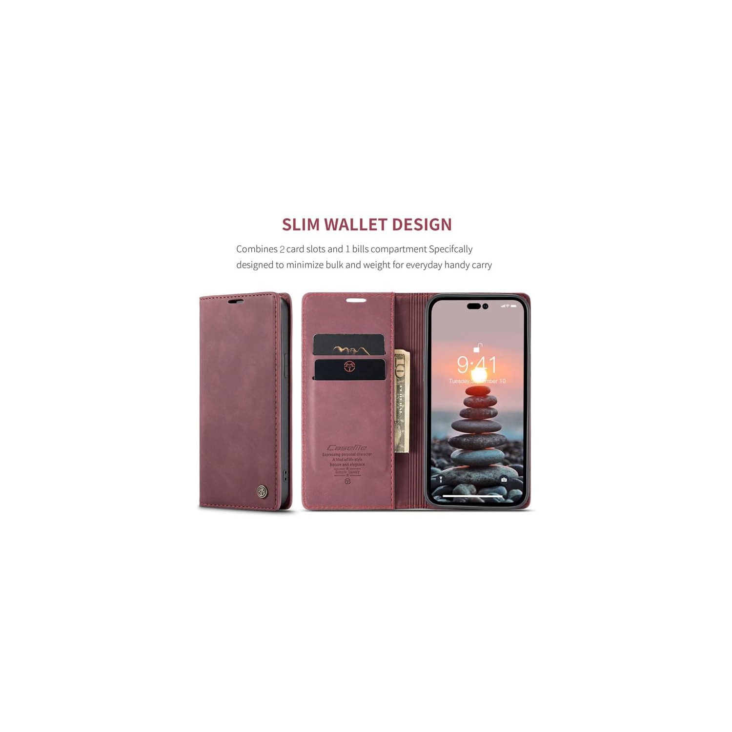 CaseMe for iPhone 15 Wallet Case Soft PU Leather Flip Case Magnetic Stand Flip Protective Cover Leather Case with ID & Credit Card Slots Holder