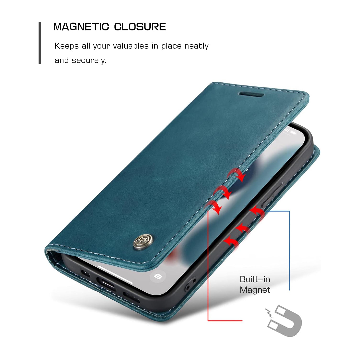 CaseMe for iPhone 15 Wallet Case Soft PU Leather Flip Case Magnetic Stand Flip Protective Cover Leather Case with ID & Credit Card Slots Holder