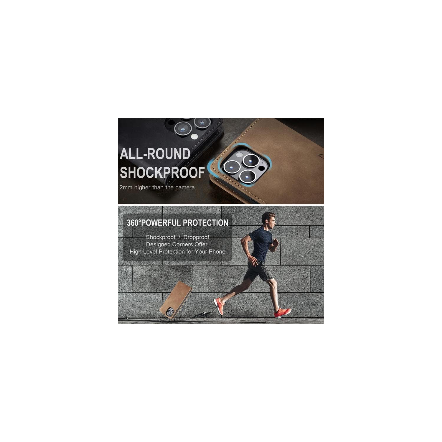 CaseMe for iPhone 15 Wallet Case Soft PU Leather Flip Case Magnetic Stand Flip Protective Cover Leather Case with ID & Credit Card Slots Holder