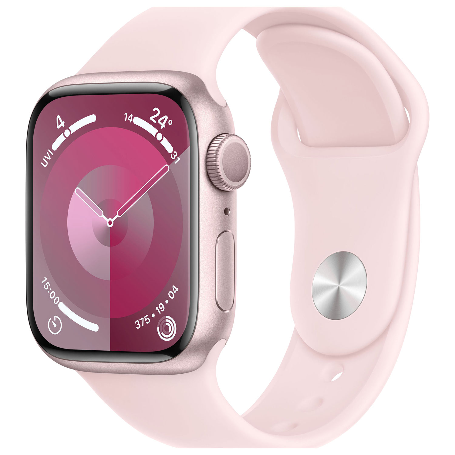 Apple Watch Series 9 (GPS) 41mm Pink Aluminium Case with Pink Sport Band - Small / Medium 130-180mm