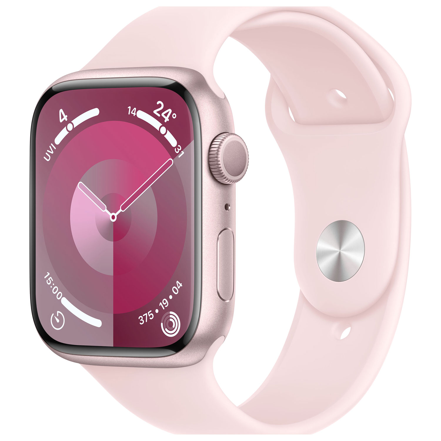 Apple Watch Series 9 (GPS) 45mm Pink Aluminium Case with Pink Sport Band - Medium / Large 160-210mm