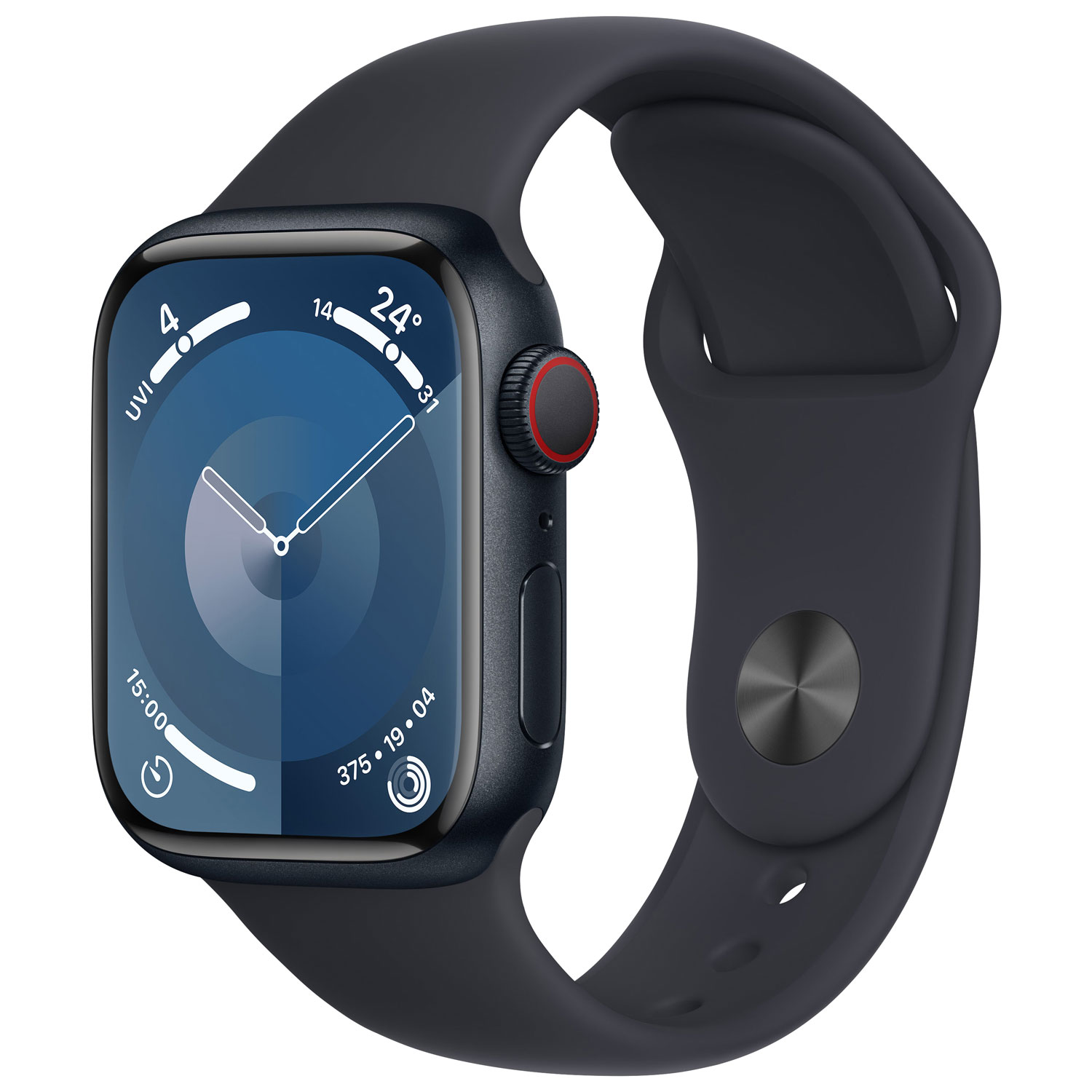 Apple Watch Series 9 (GPS + Cellular) 41mm Midnight Aluminium Case with Midnight Sport Band - Small / Medium 130-180mm