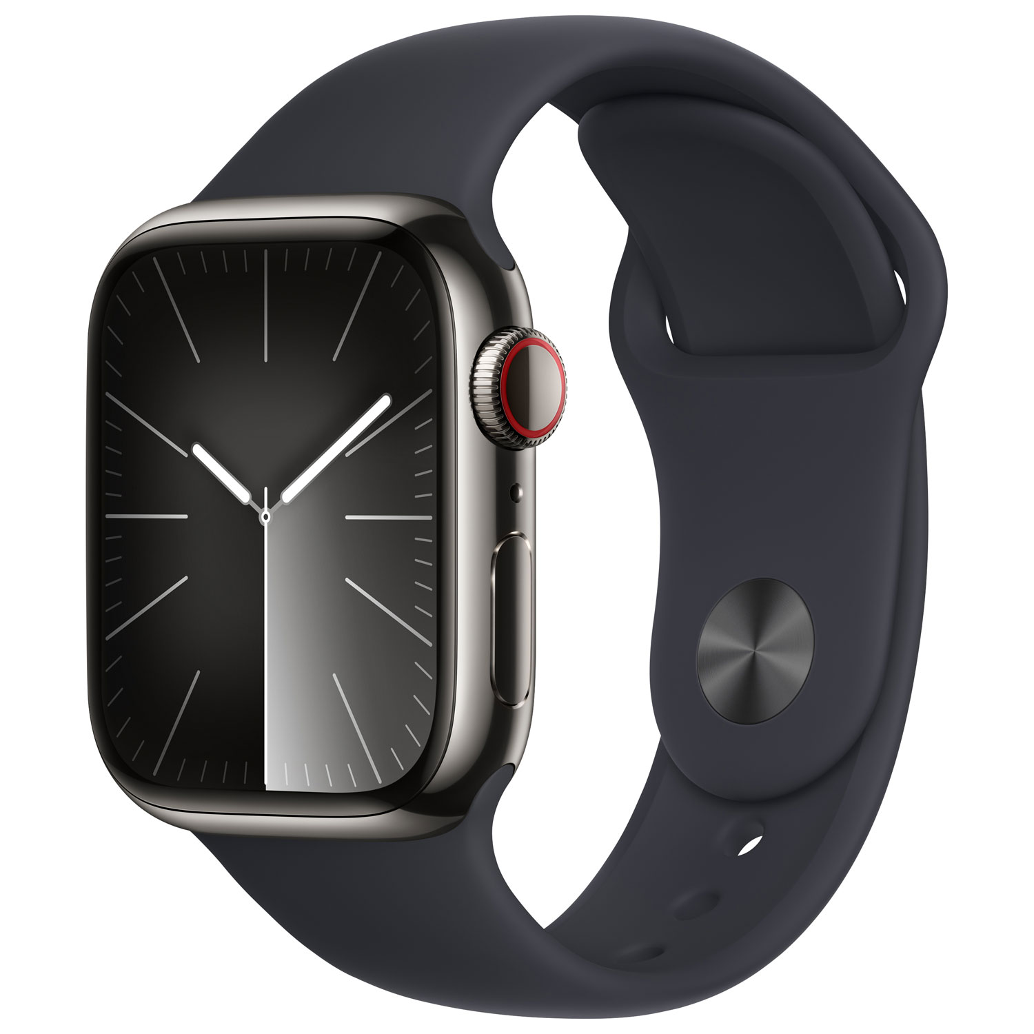 Apple Watch Series 9 (GPS + Cellular) 41mm Graphite Stainless Steel Case with Midnight Sport Band - Small / Medium 130-180mm