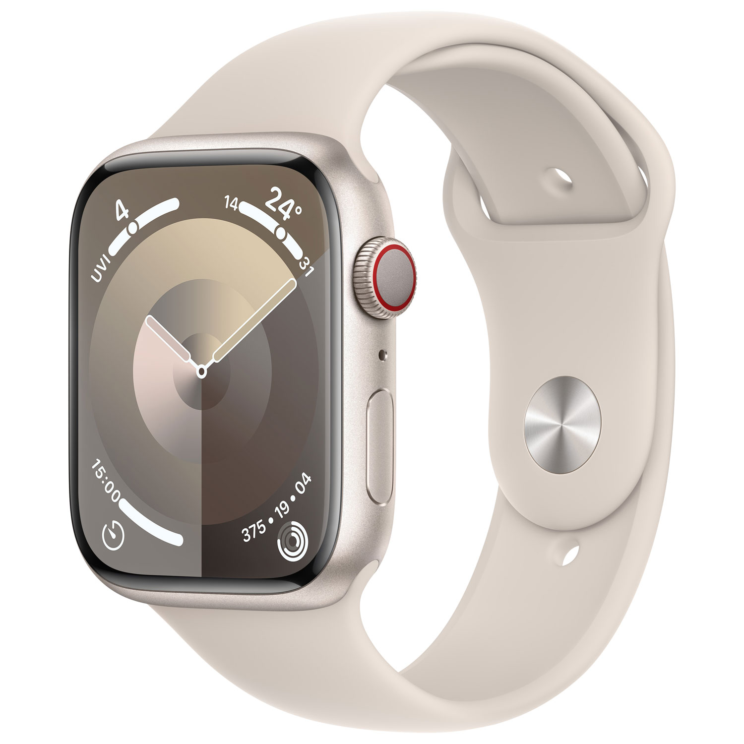 Apple Watch Series 9 (GPS + Cellular) 45mm Starlight Aluminium Case with Starlight Sport Band - Medium / Large 160-210mm