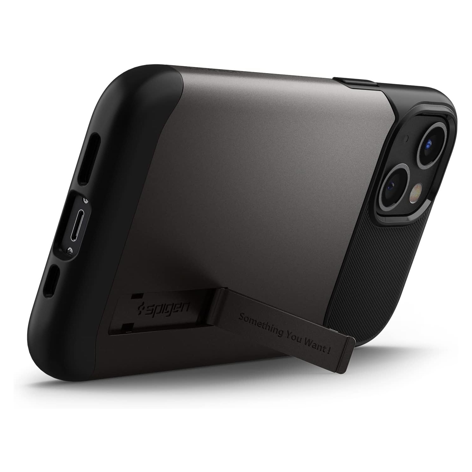 Étui Slim Armor de Spigen pour iPhone 13 - Gris acier - Boîte ouverte