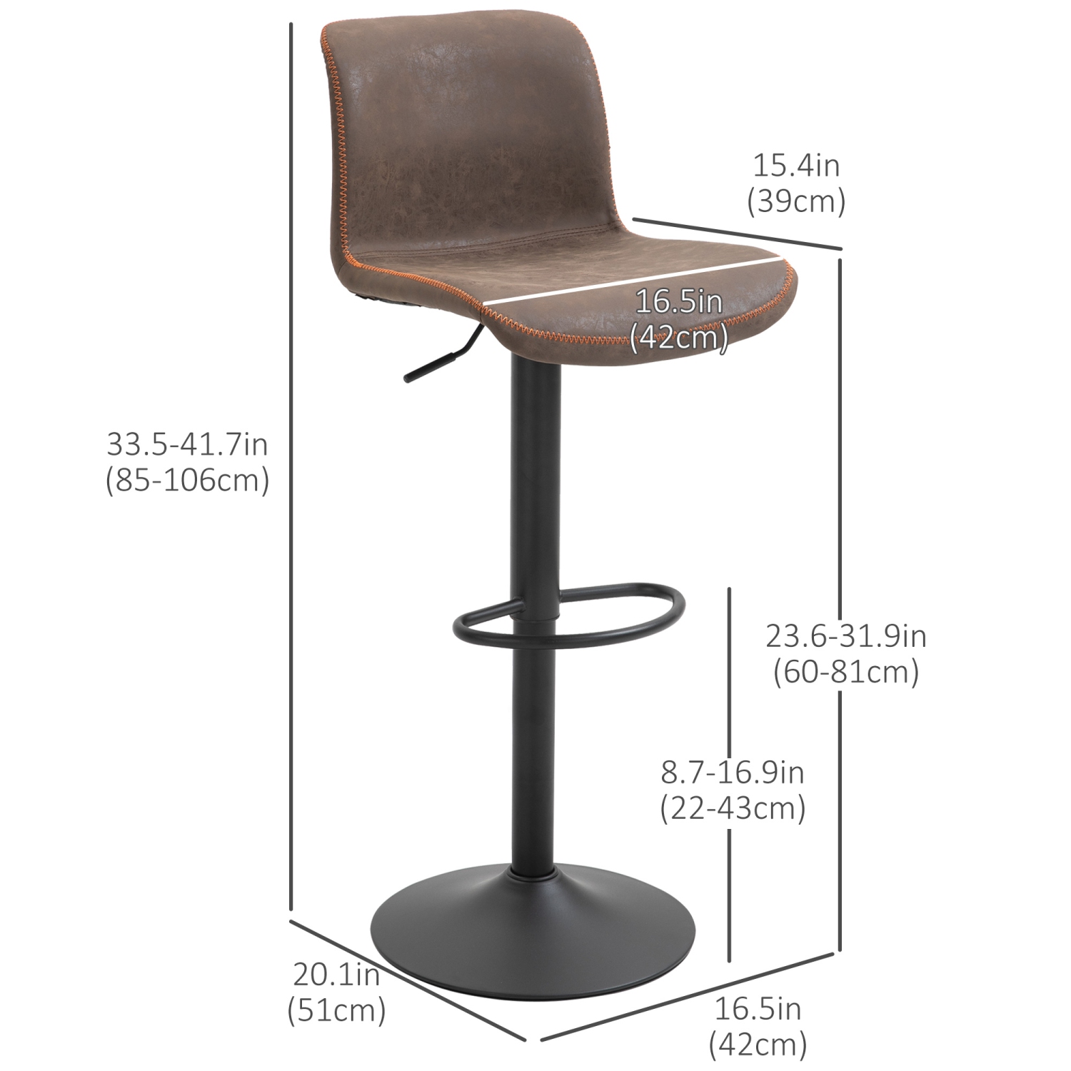 HOMCOM – Ensemble de 2 tabourets de bar pivotants à hauteur de comptoir avec hauteur et repose-pieds réglables, tabouret de cuisine rembourré en