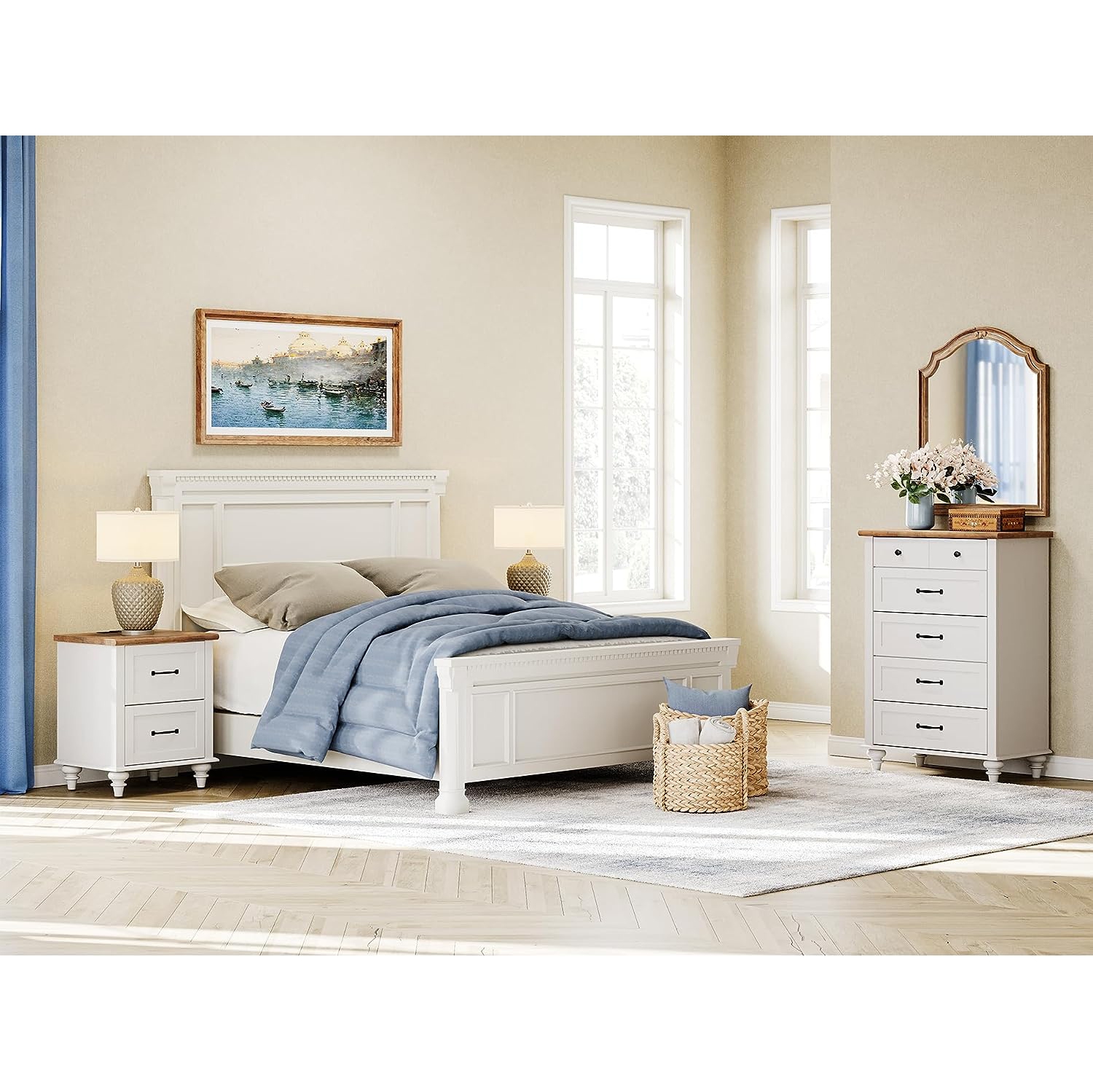 WAMPAT – Commode blanche pour chambre à coucher avec 5 tiroirs, grands commodes pour enfants avec large commode pour le salon, chambre de bébé,