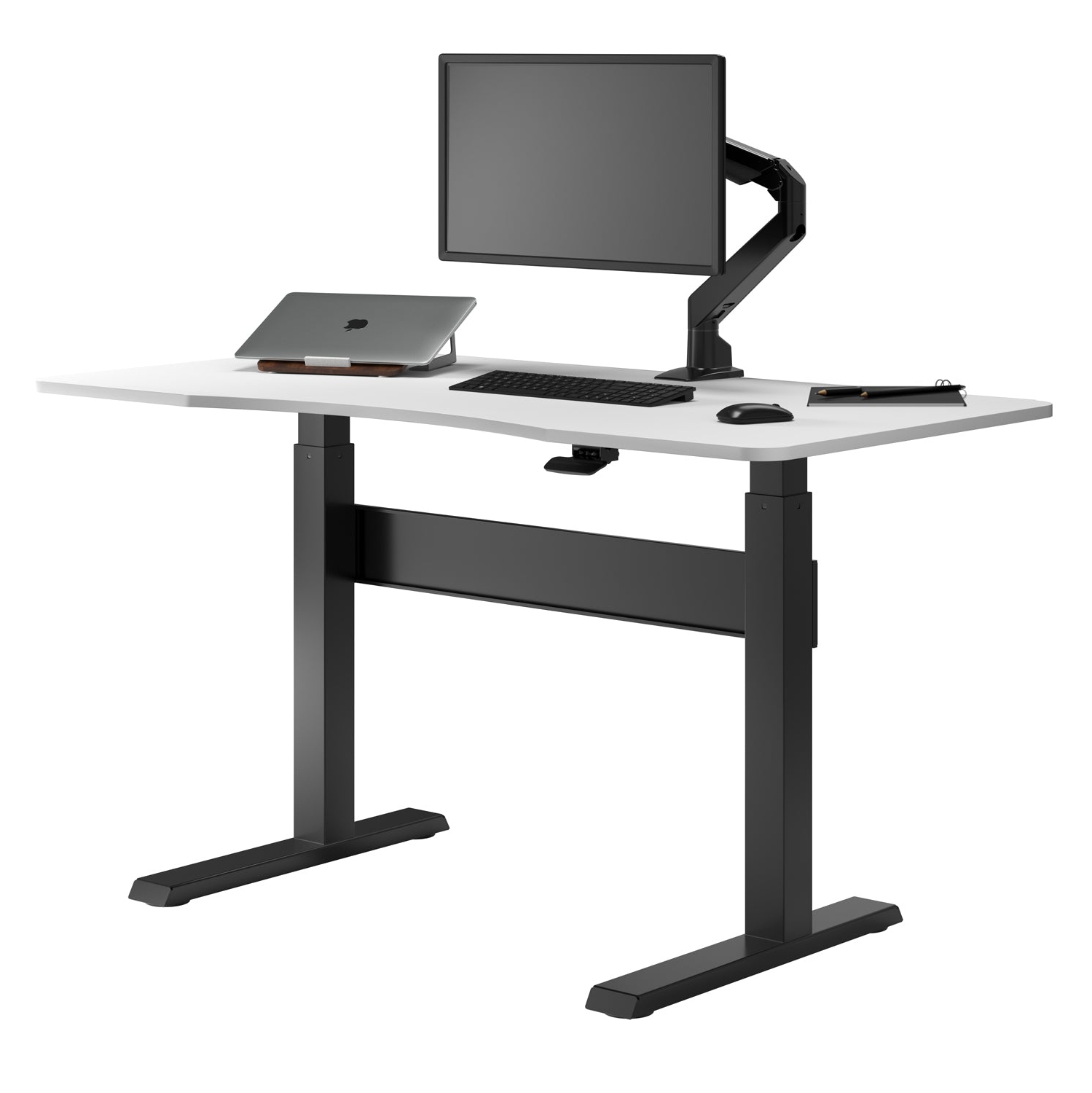 Desky Air-Lift Zero Sit-Stand Desk – 57.1" × 28.7" White Top, Pneumatic Lift, Black Frame