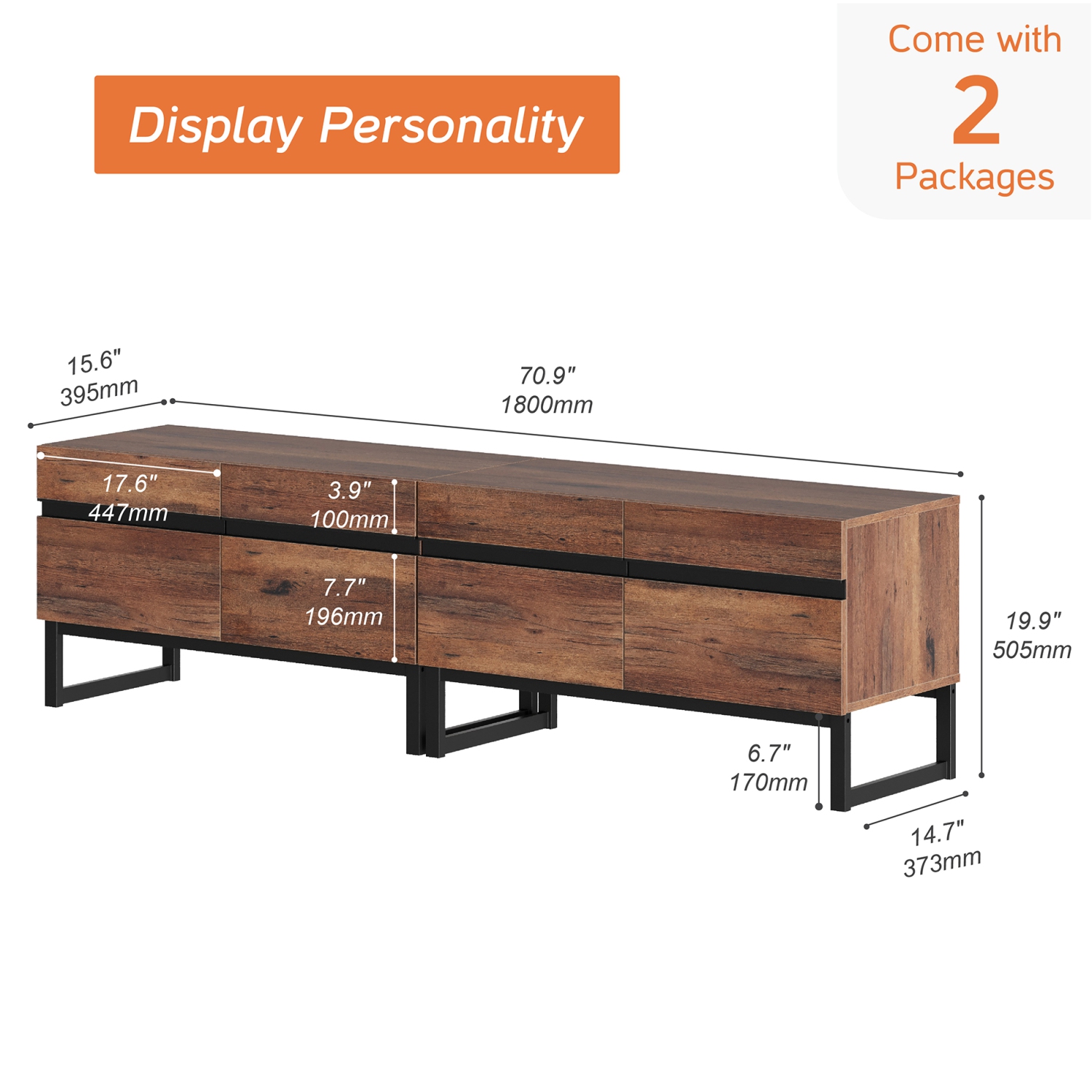 WAMPAT Modern TV Stand for TVs up to 75 inch, 2 in 1 Entertainment Center TV Console with Storage Cabinets and Metal Base for Living Room, Brown