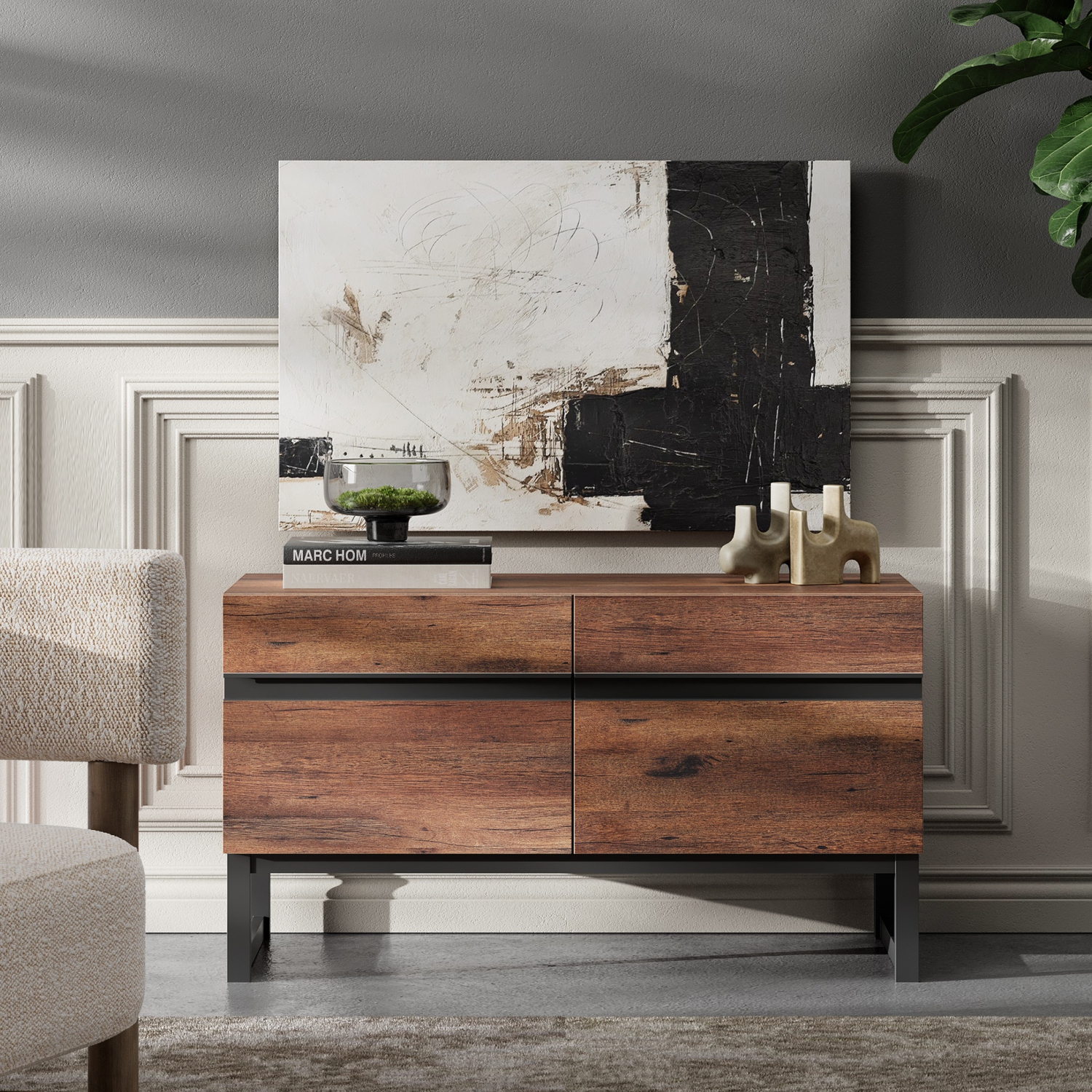 Meuble moderne pour téléviseur WAMPAT pour téléviseurs jusqu'à 50&nbsp;po, meuble pour téléviseur avec meuble de rangement et base en métal pour