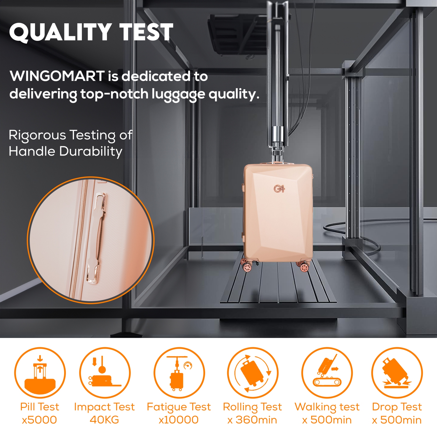 Ensemble de 3 valises rigides, légères et durables PC+ABS WINGOMART, roulettes pivotantes doubles, verrou TSA - 20&nbsp;po/24IN/28&nbsp;po - Doré