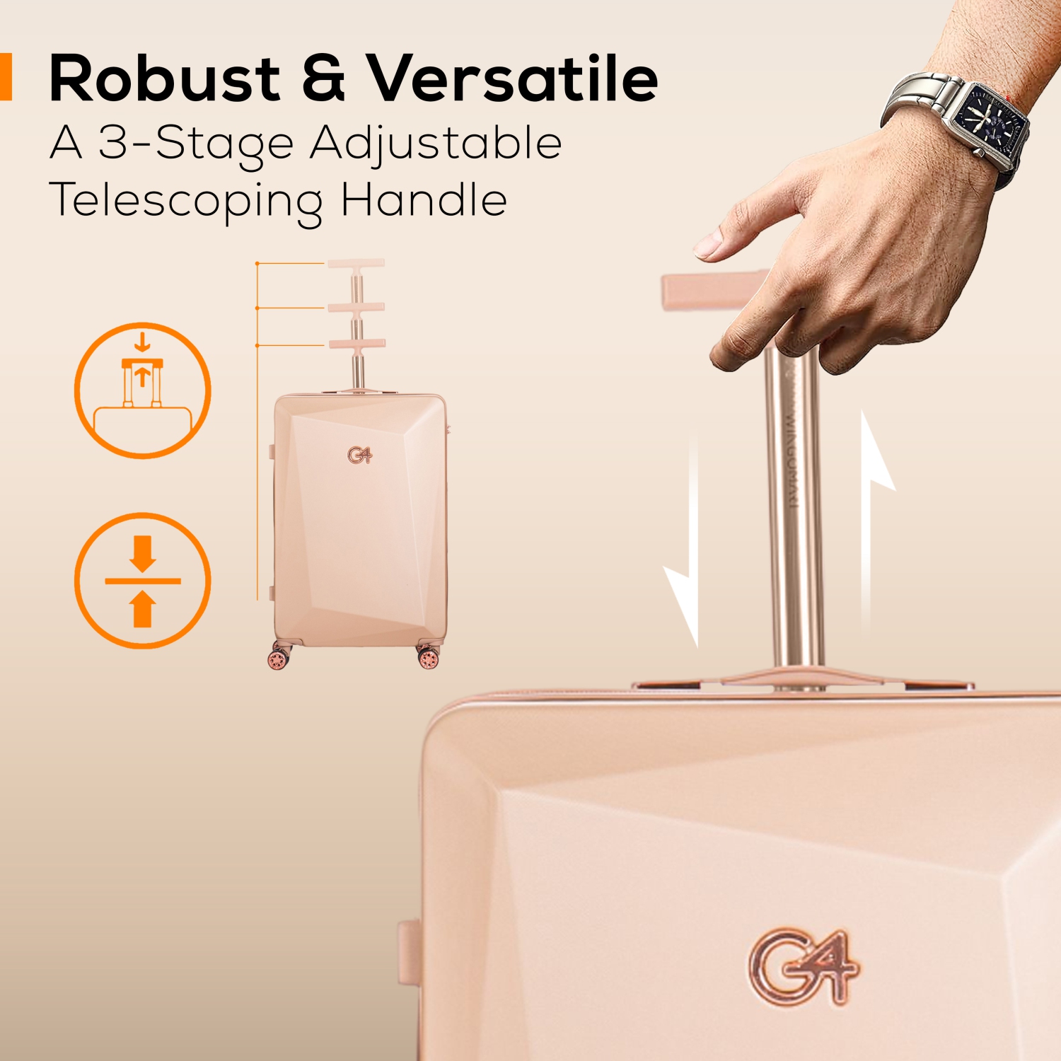 Ensemble de 3 valises rigides, légères et durables PC+ABS WINGOMART, roulettes pivotantes doubles, verrou TSA - 20&nbsp;po/24IN/28&nbsp;po - Doré