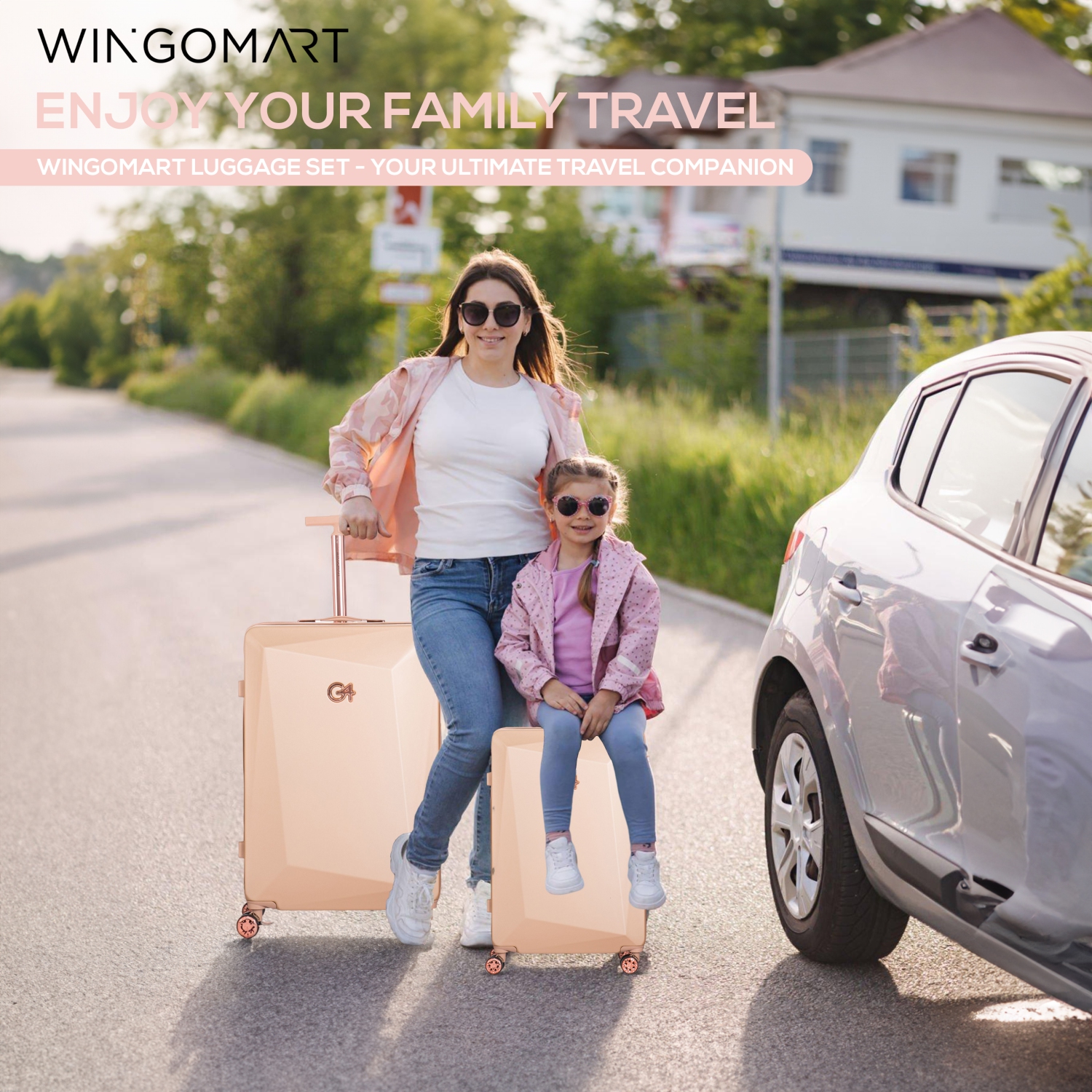 Ensemble de 3 valises rigides, légères et durables PC+ABS WINGOMART, roulettes pivotantes doubles, verrou TSA - 20&nbsp;po/24IN/28&nbsp;po - Doré