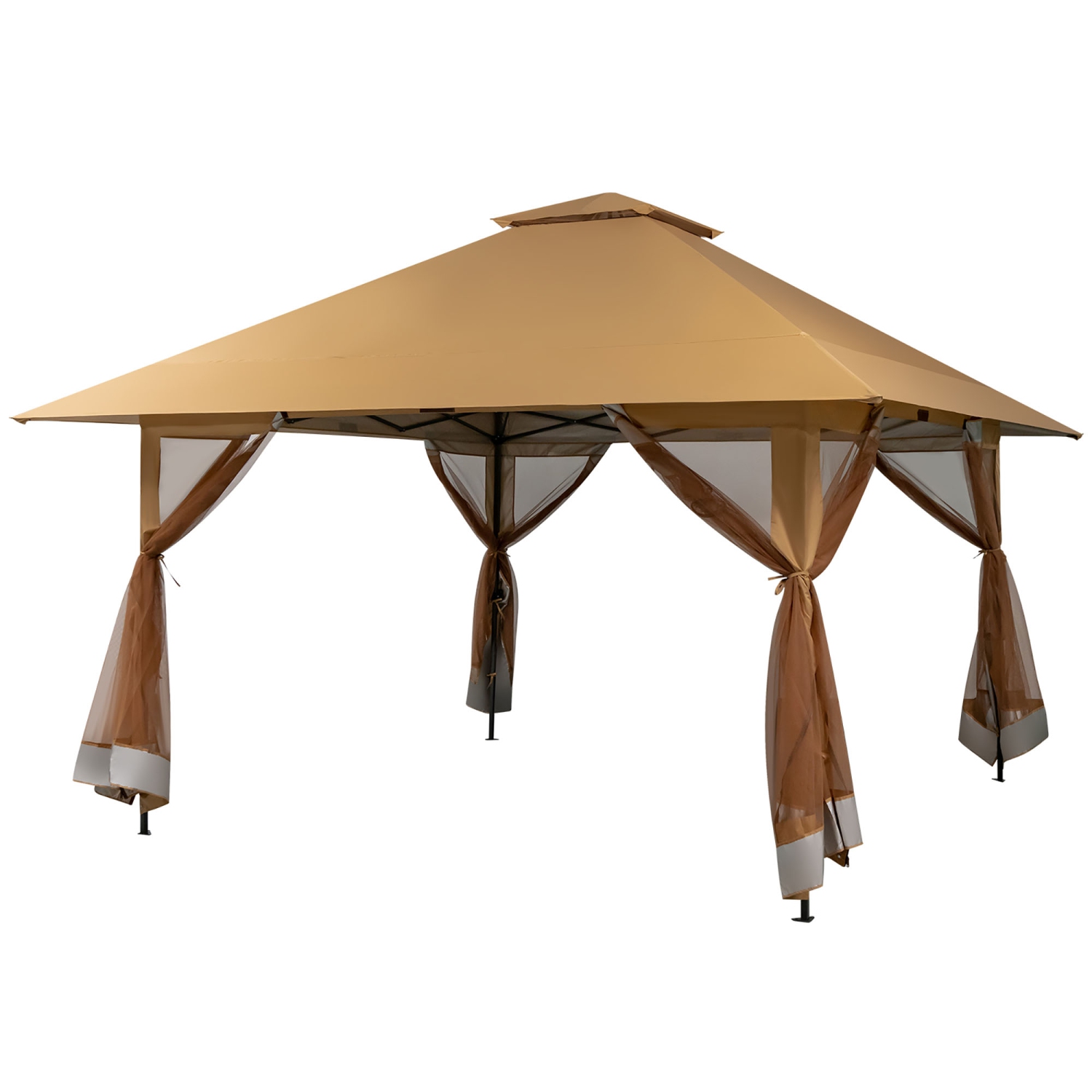 Gymax Outdoor Patio 13' x13' Pop Up Canopy Tent UV50+ Adjust Sun Protection w/ Mesh Sidewall Khaki