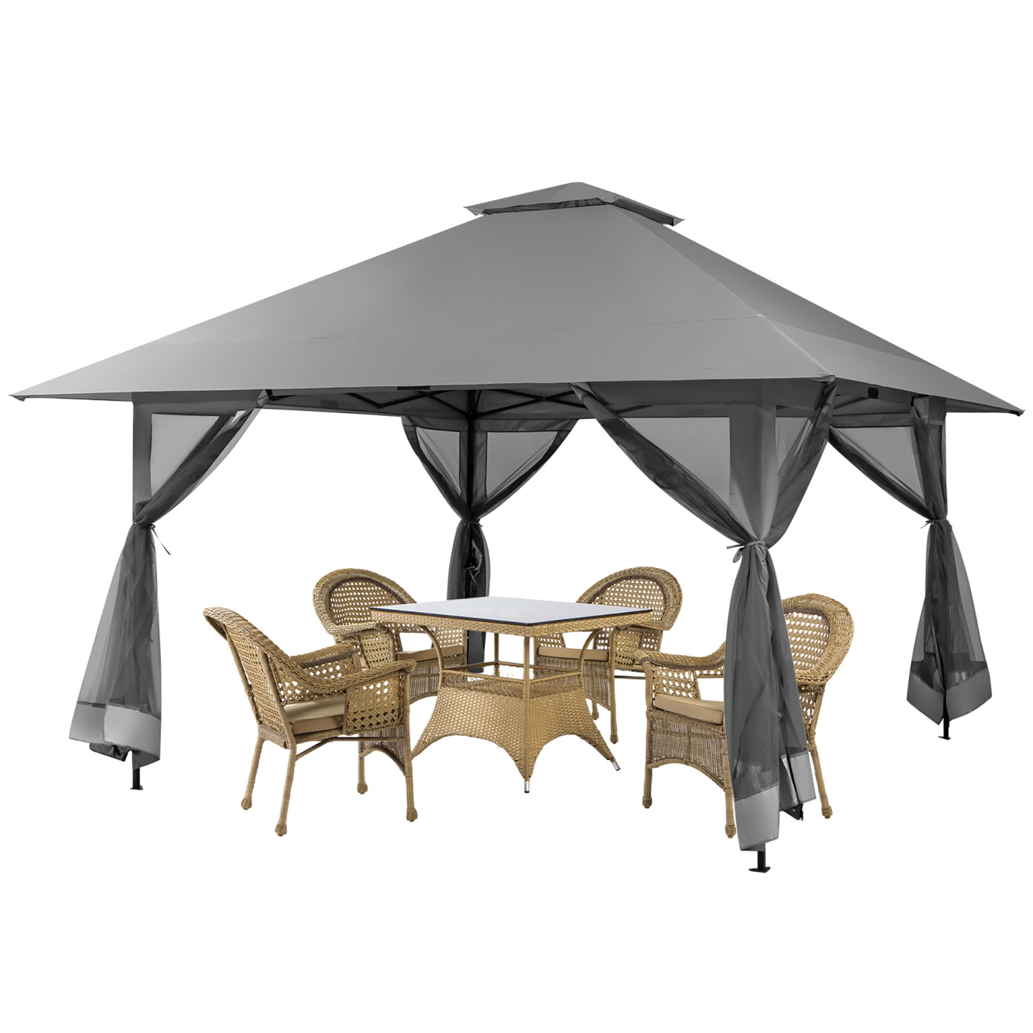 Gymax Outdoor Patio 13' x13' Pop Up Canopy Tent UV50+ Adjust Sun Protection w/ Mesh Sidewall Grey