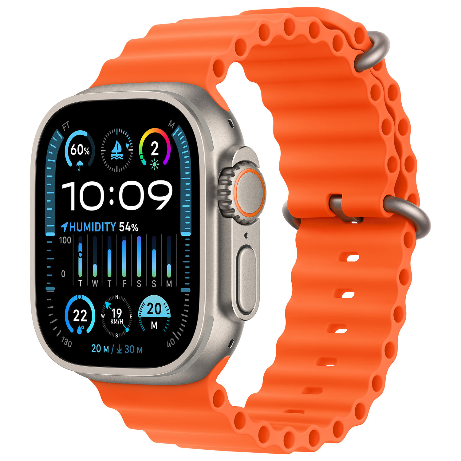 Apple Watch Ultra 2 (GPS + Cellular) 49mm Titanium Case with Orange Ocean Band