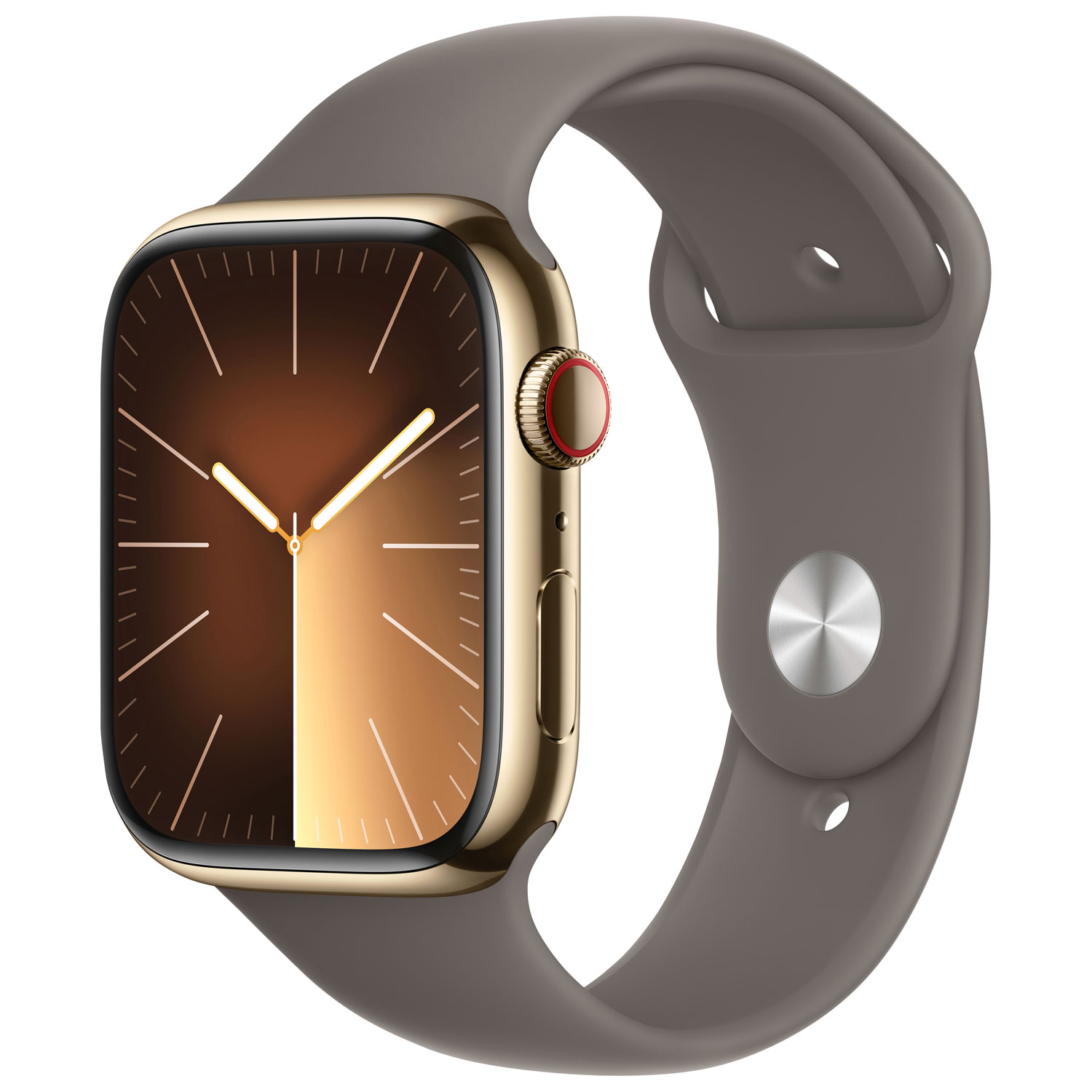 Apple Watch Series 9 (GPS + Cellular) 45mm Gold Stainless Steel Case with Clay Sport Band - Small/Medium