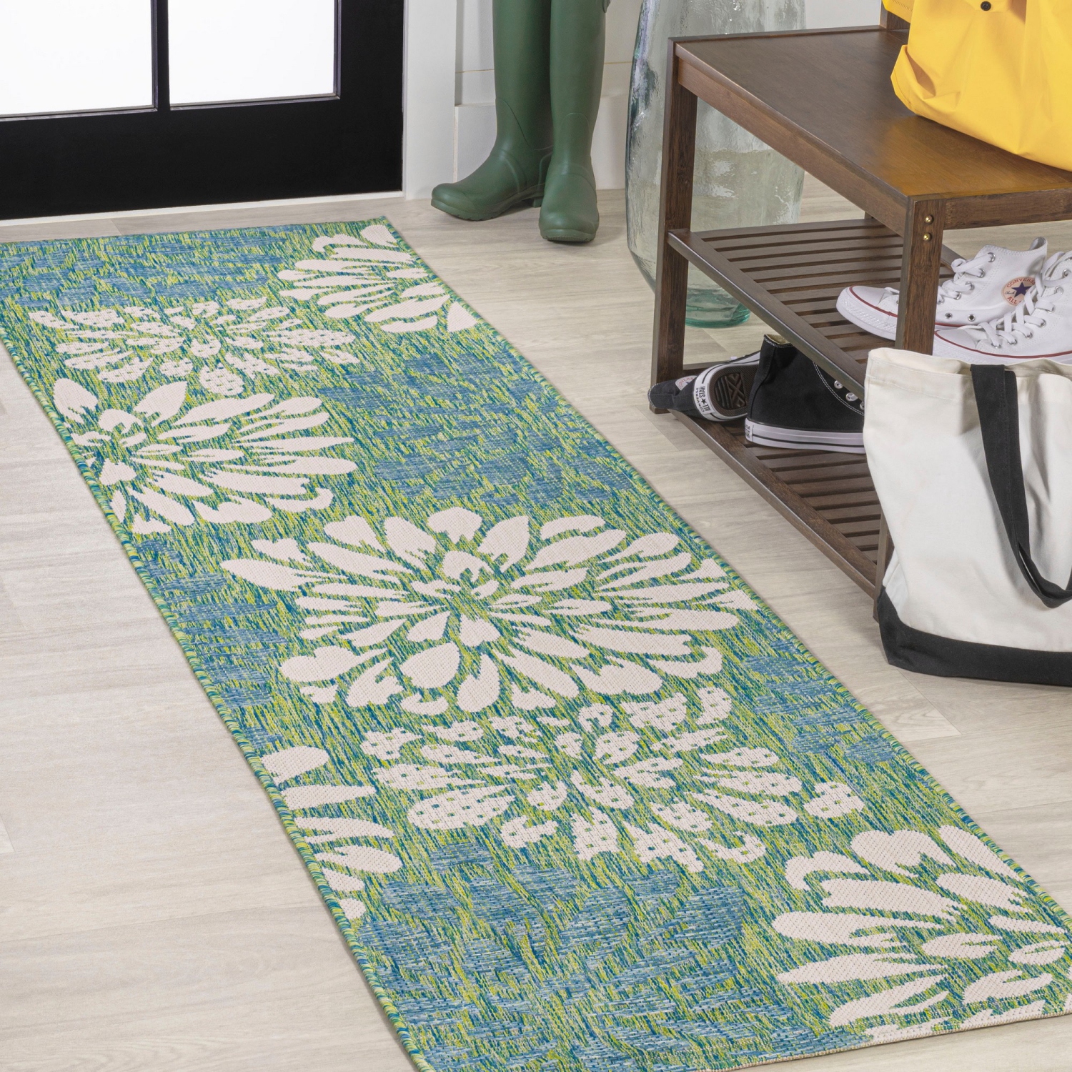 Tapis moderne tissé texturé à motif floral pour l'intérieur et l'extérieur Zinnia