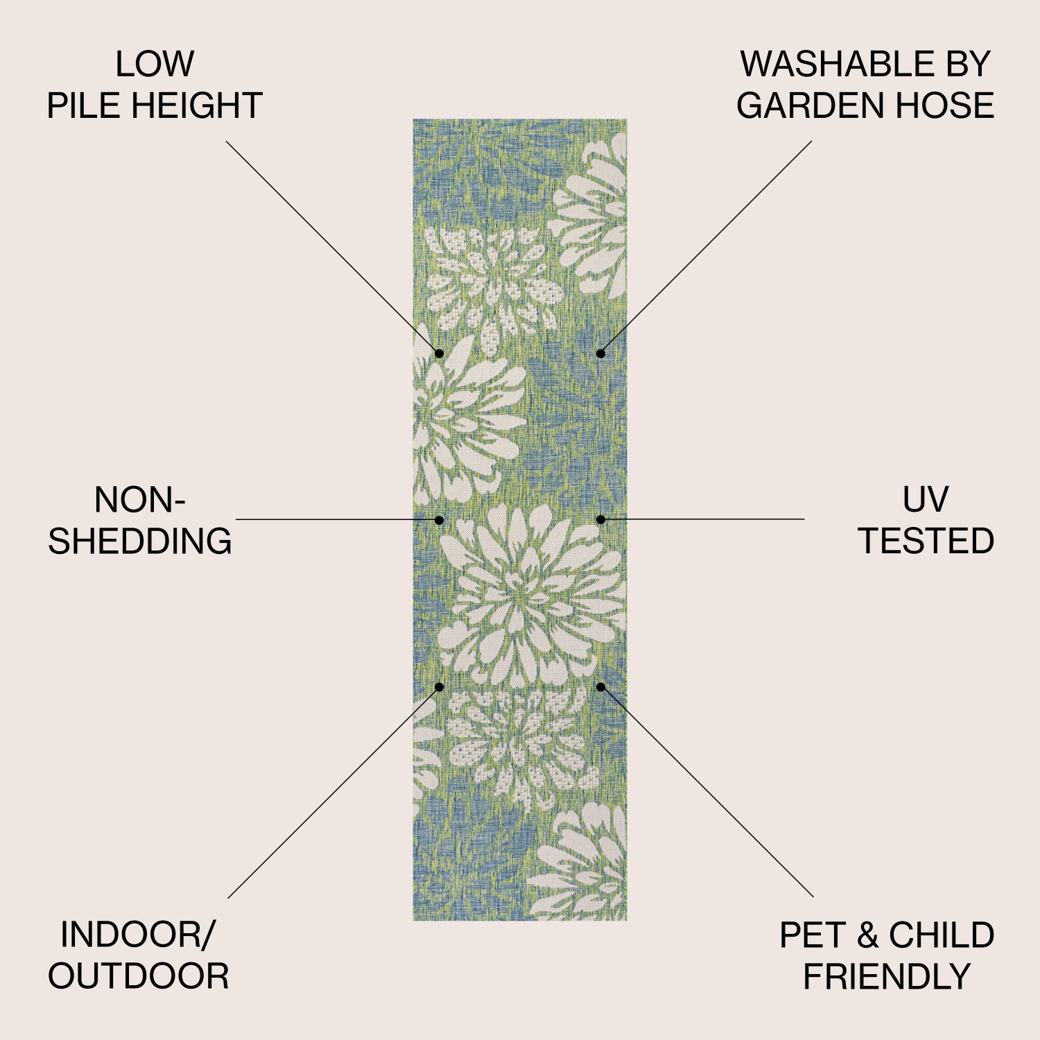 Tapis moderne tissé texturé à motif floral pour l'intérieur et l'extérieur Zinnia