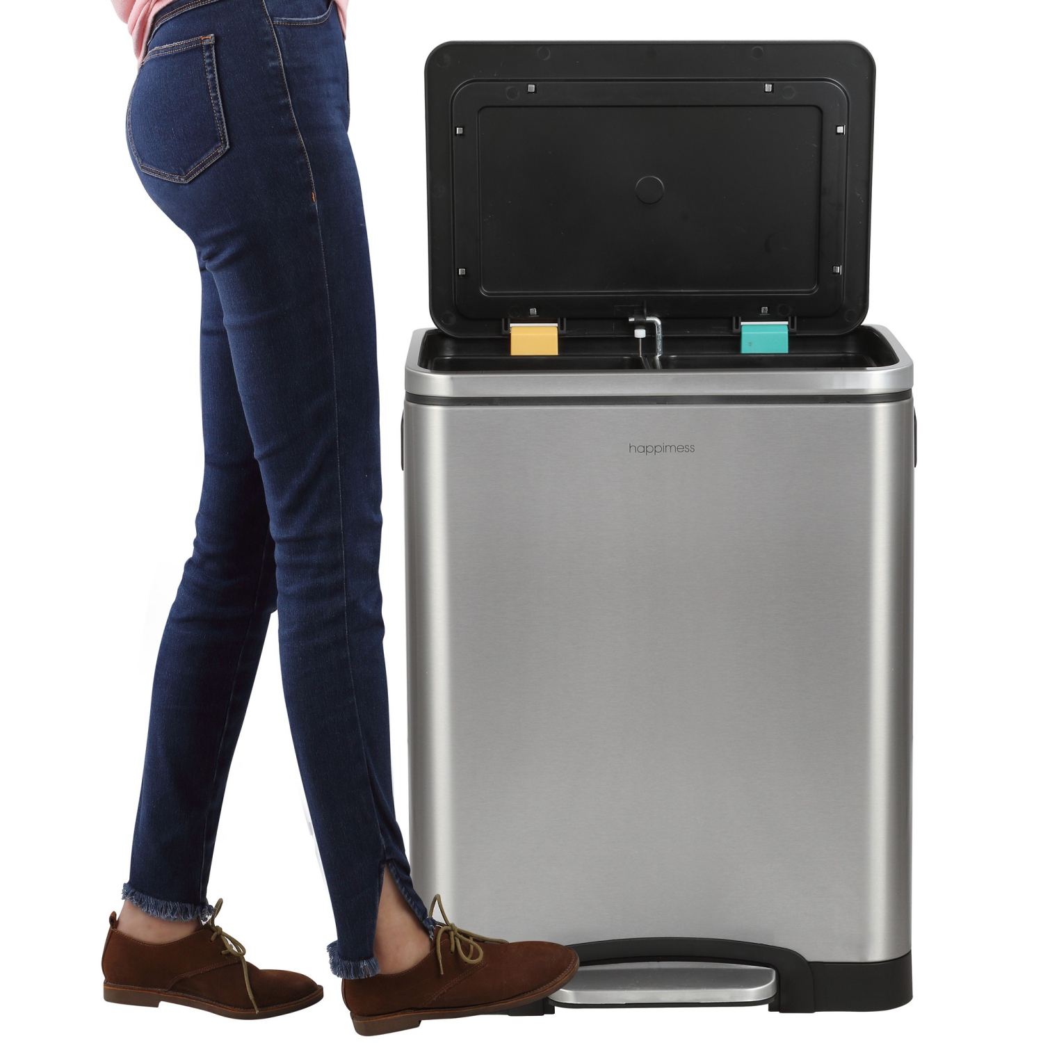 Elmo Rectangular Double Bucket Trash Can with Soft-Close Lid