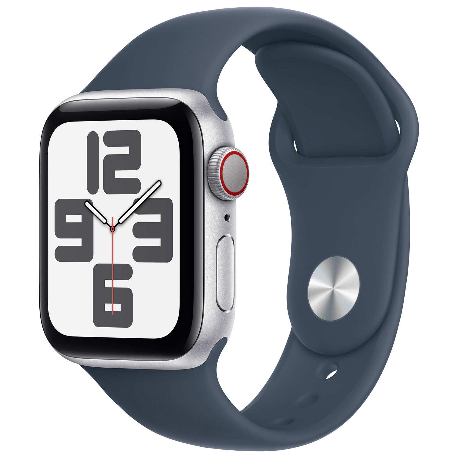Apple Watch SE (GPS + Cellular) 40mm Silver Aluminum Case with Storm Blue Sport Band - Small / Medium