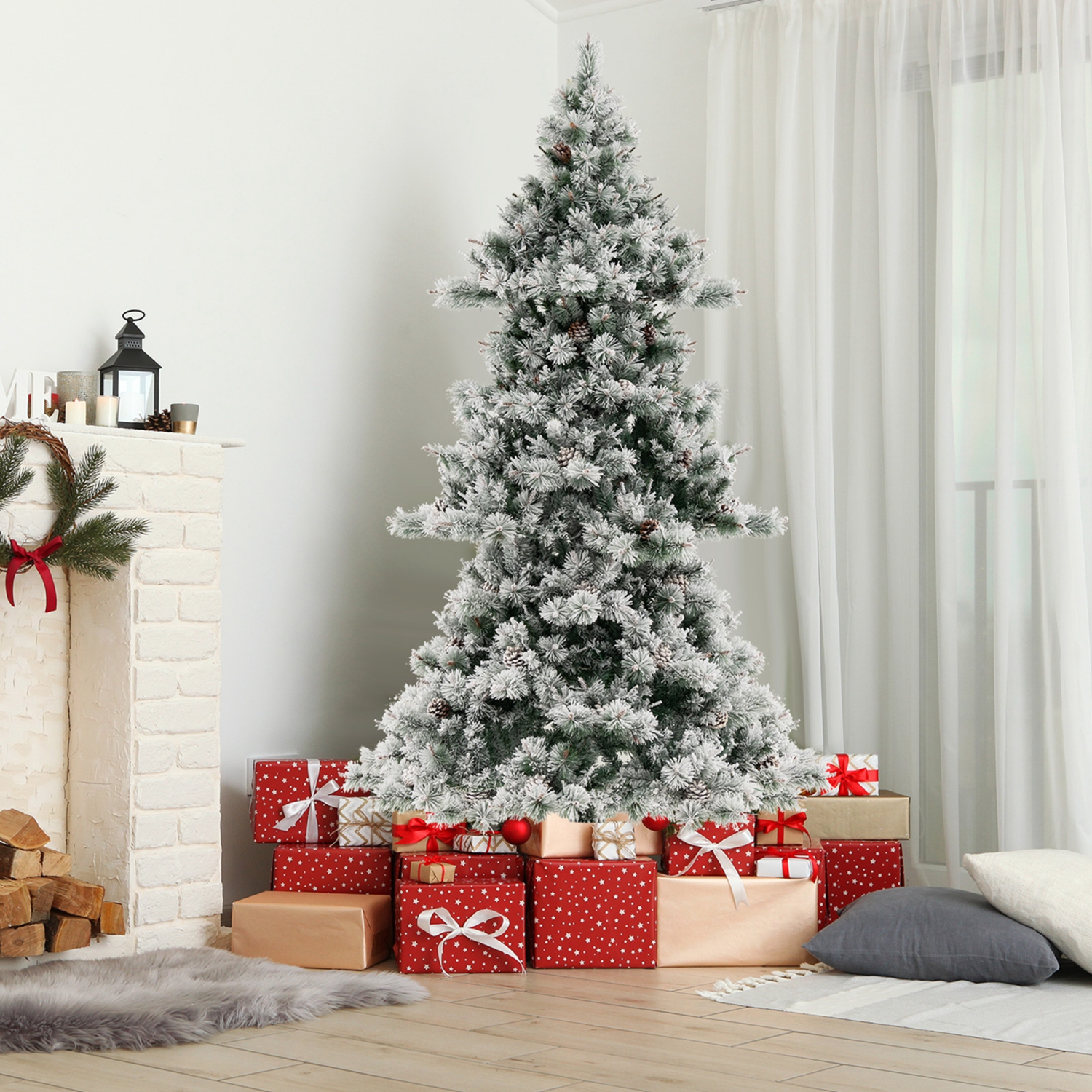 Décoration de Noël floquée de 7 pi avec 420 lumières à DEL et 1057 embouts de Costway