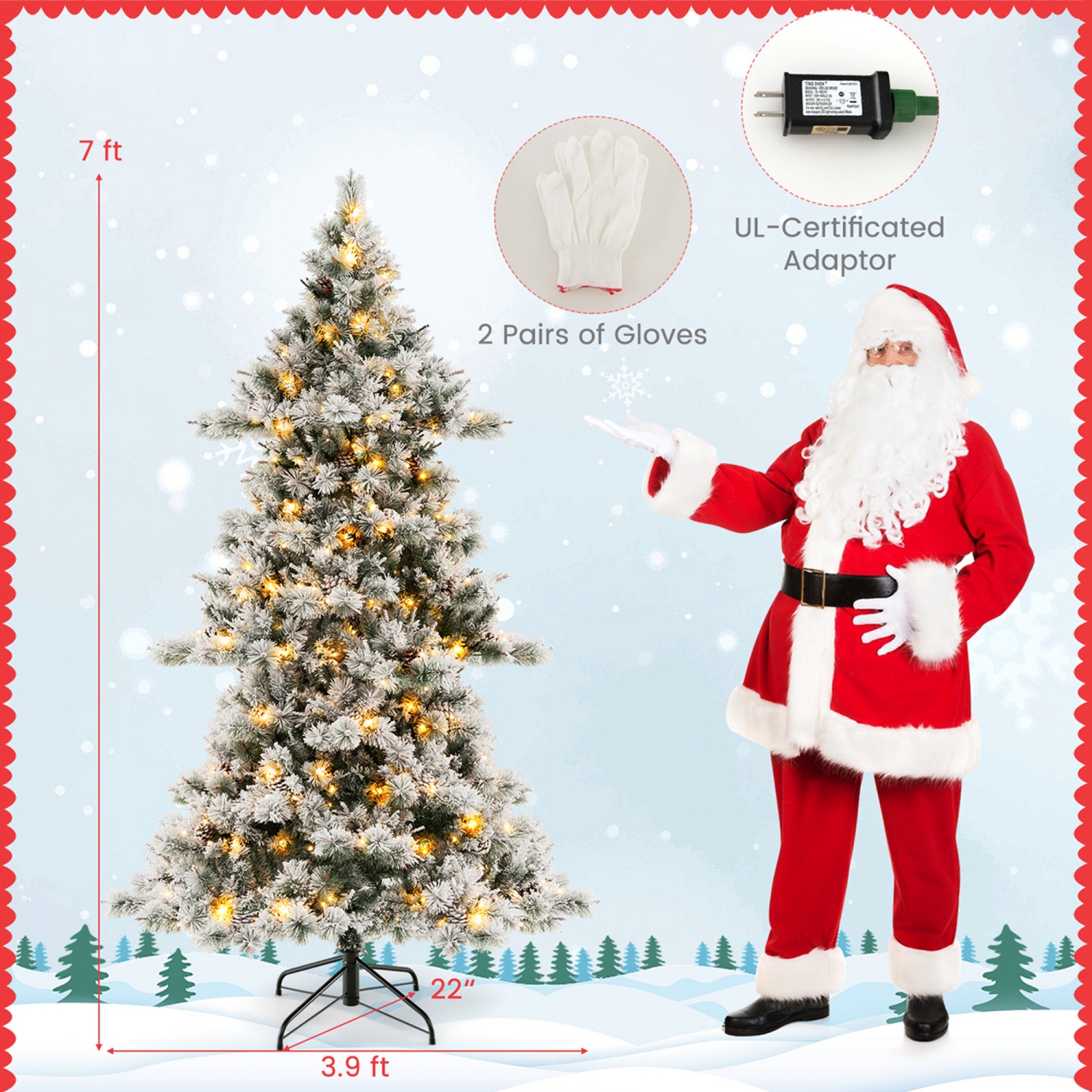 Décoration de Noël floquée de 7 pi avec 420 lumières à DEL et 1057 embouts de Costway