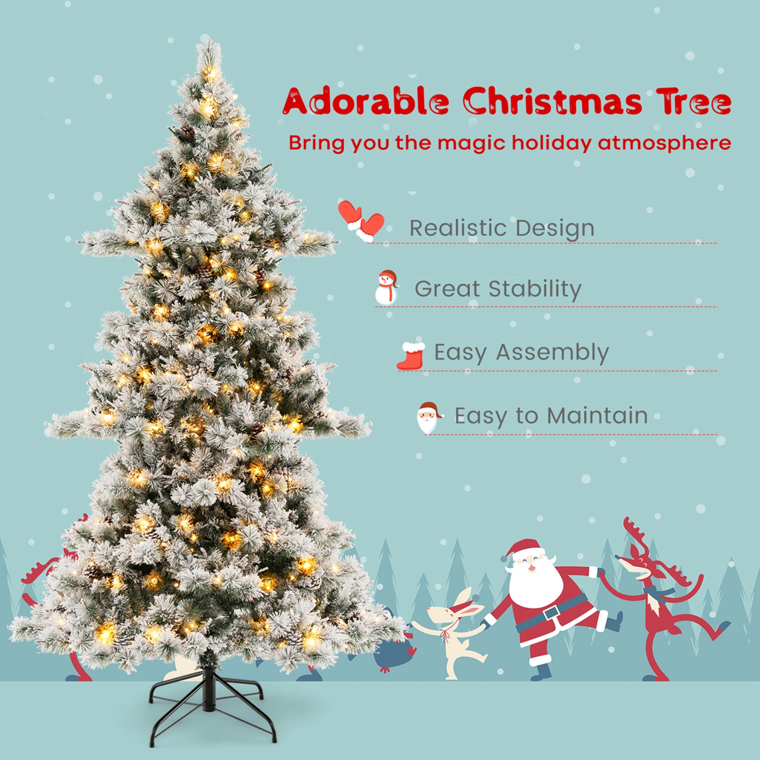 Décoration de Noël floquée de 7 pi avec 420 lumières à DEL et 1057 embouts de Costway