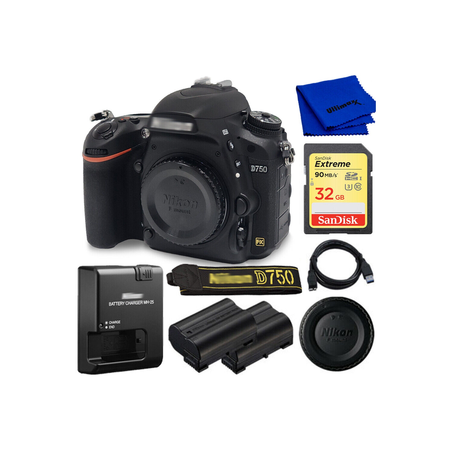 Nikon D750 DSLR Camera (Body Only, Black) 1543 + EXT BATT + Sandisk 32GB SD
