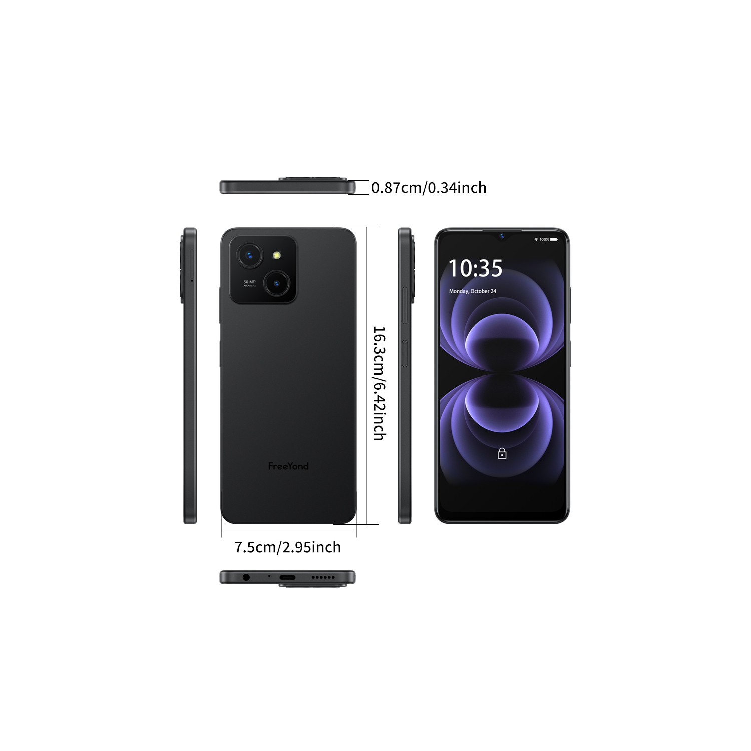 FreeYond M5A Smartphone, FHD+6.6" Display, 256G-Black-Unlocked